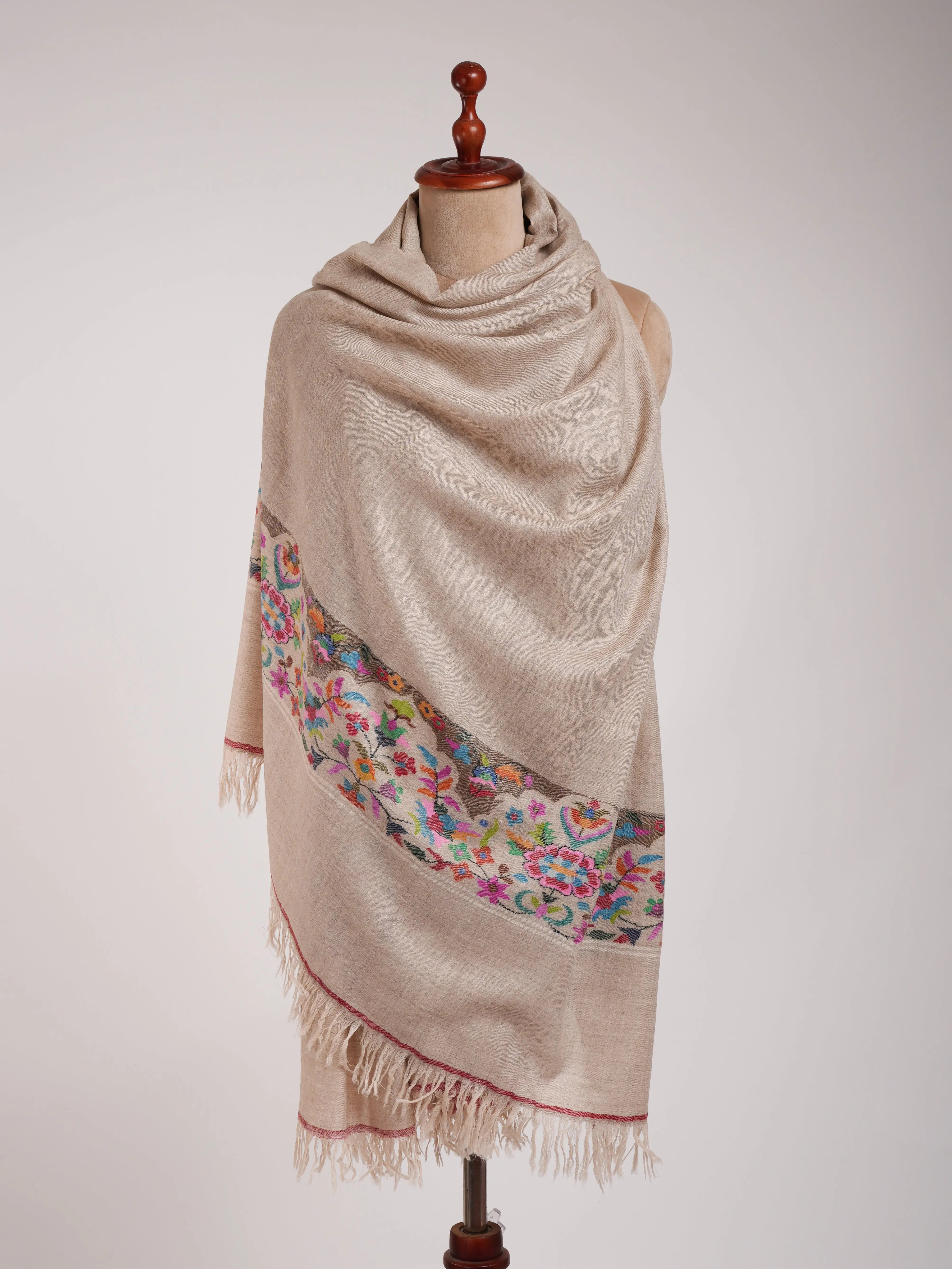 Natural Grey Palla Kani Kashmiri Pashmina Shawls Shahkaar