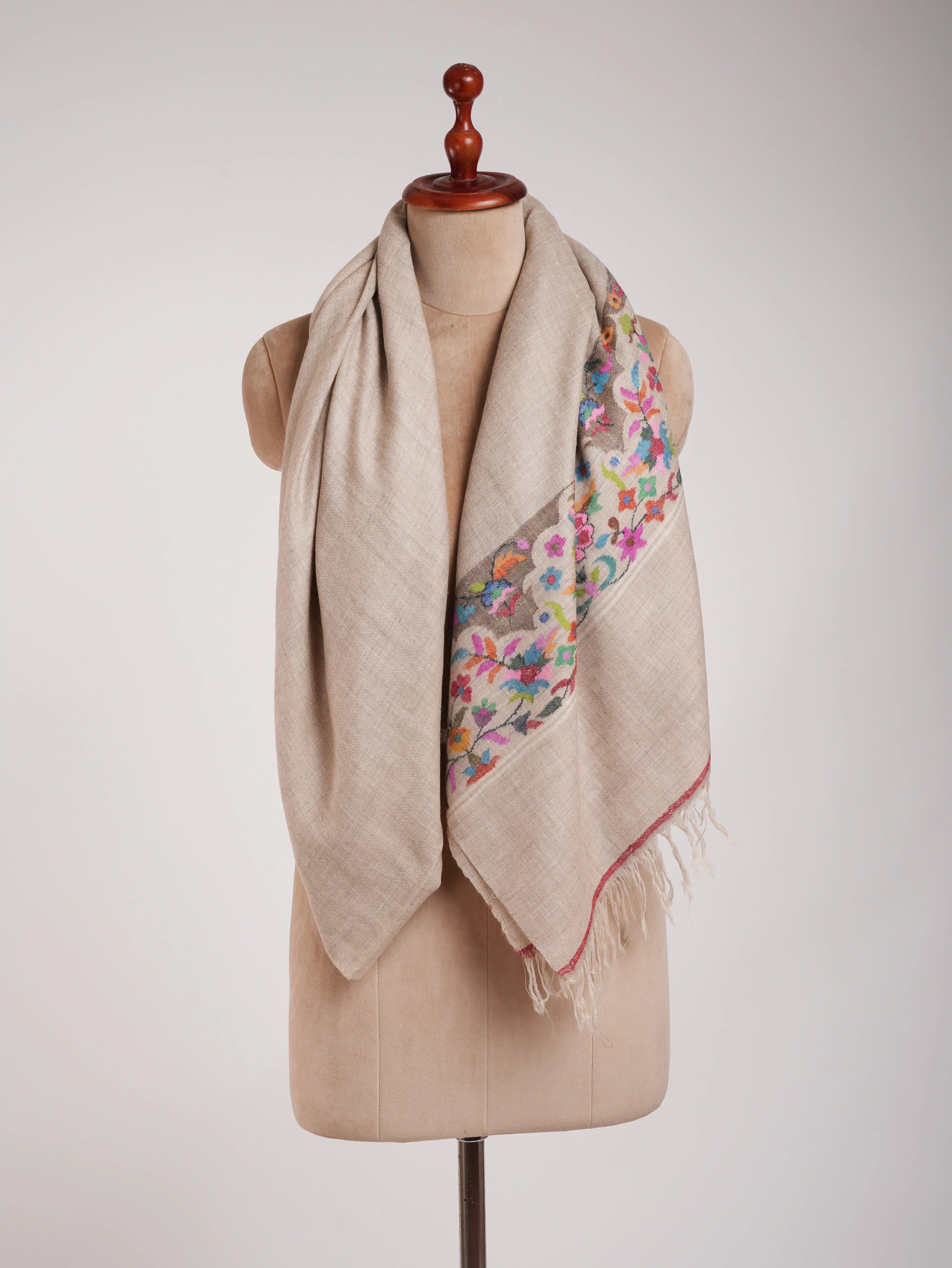Natural Grey Palla Kani Kashmiri Pashmina Shawls Shahkaar