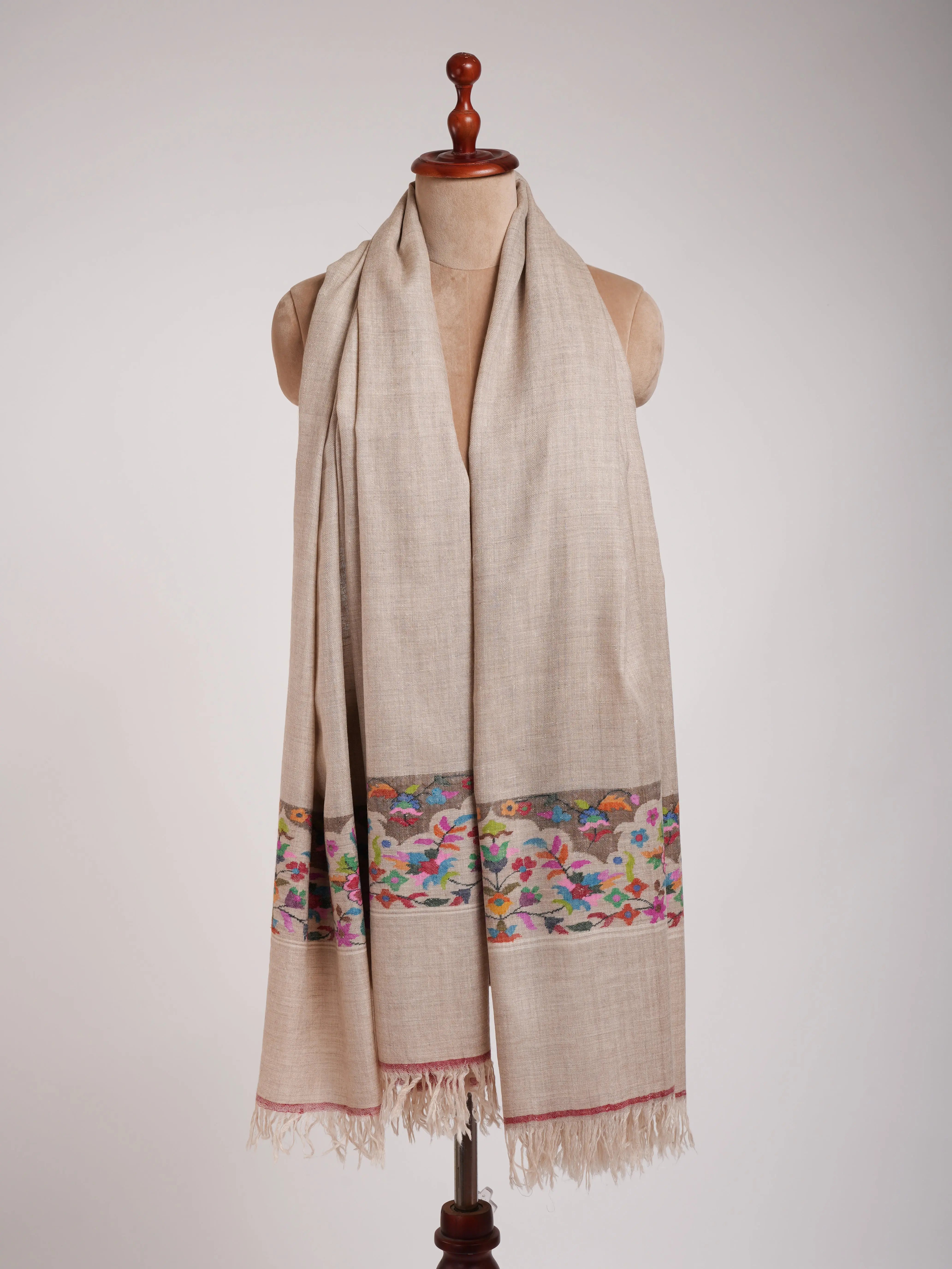 Natural Grey Palla Kani Kashmiri Pashmina Shawls Shahkaar