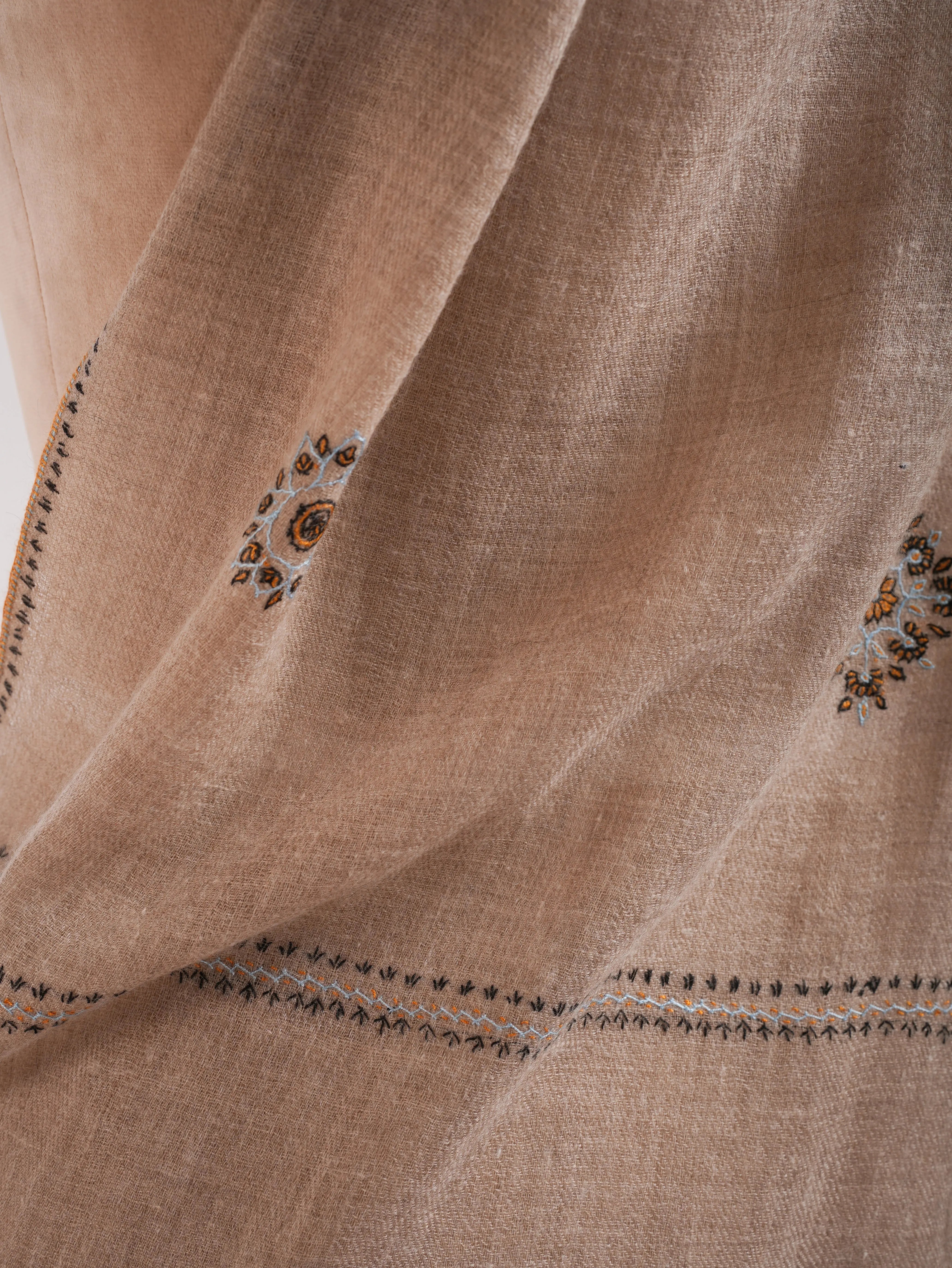 Natural Grey Sozni Embroidered Pure Cashmere Shahkaar