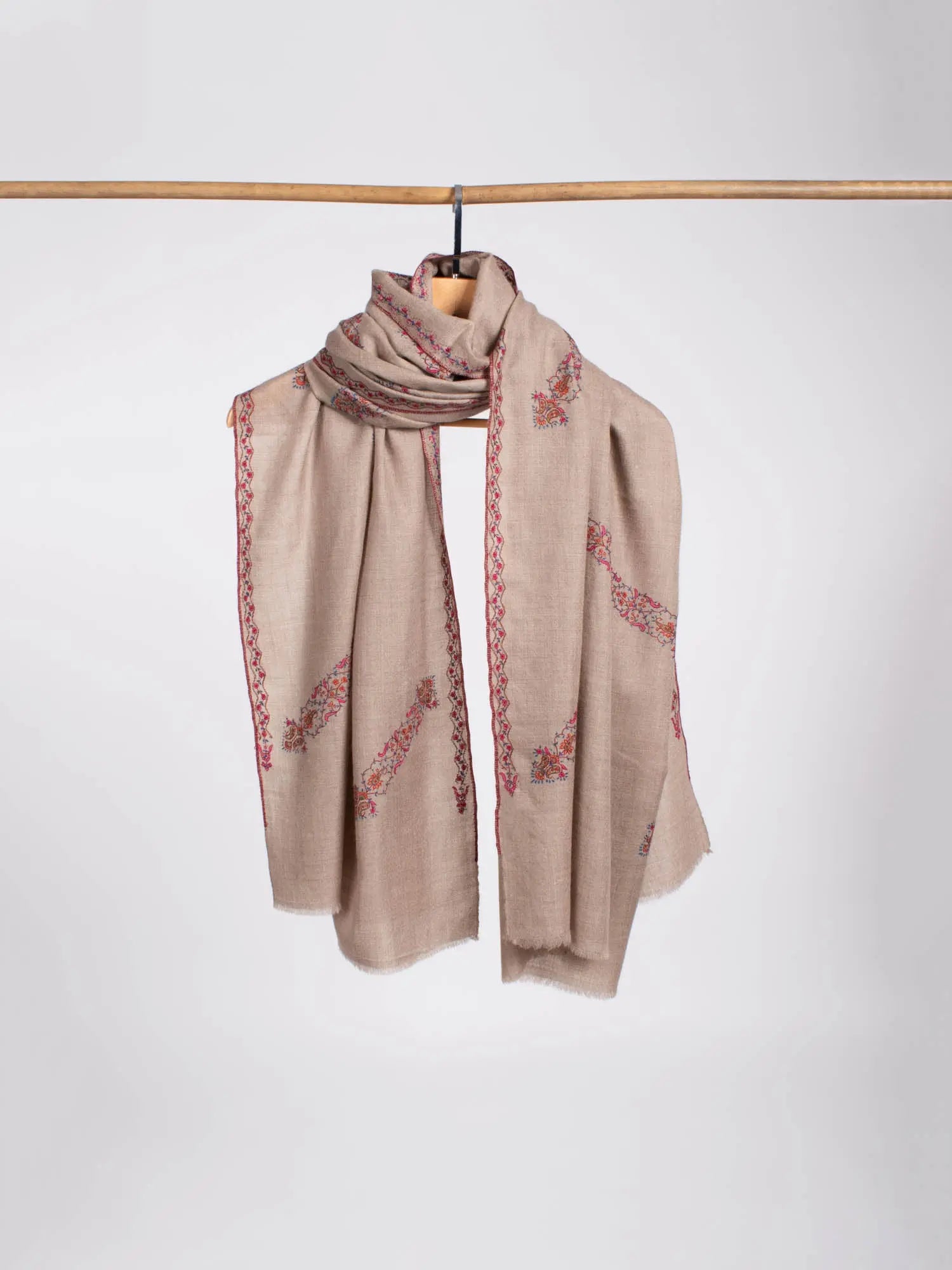 Natural Grey With Embroidery Pashmina Shawl - MODESTO Shahkaar
