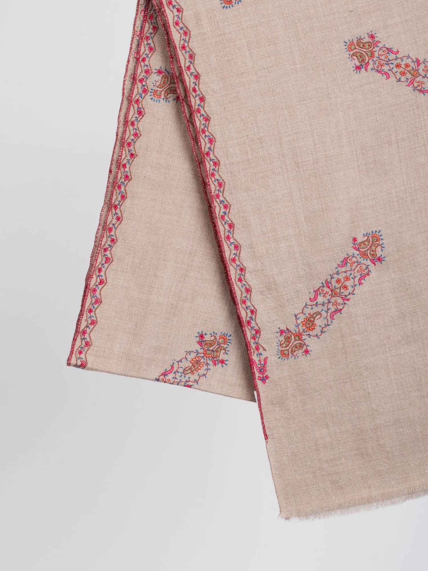 Natural Grey With Embroidery Pashmina Shawl - MODESTO Shahkaar