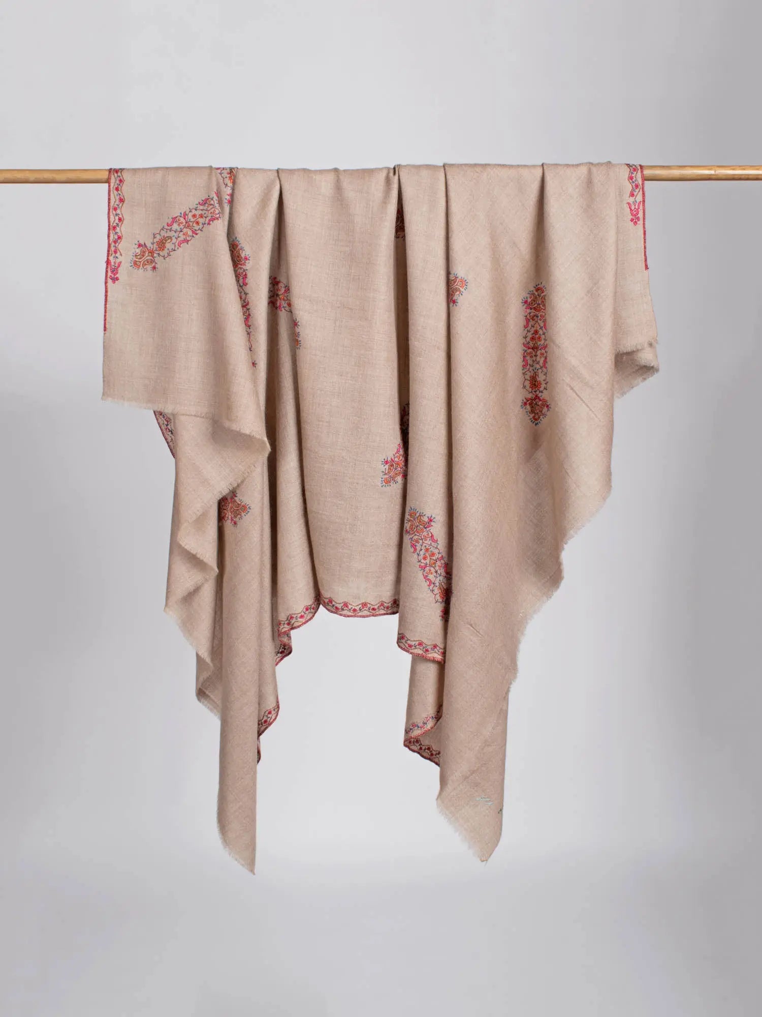 Natural Grey With Embroidery Pashmina Shawl - MODESTO Shahkaar