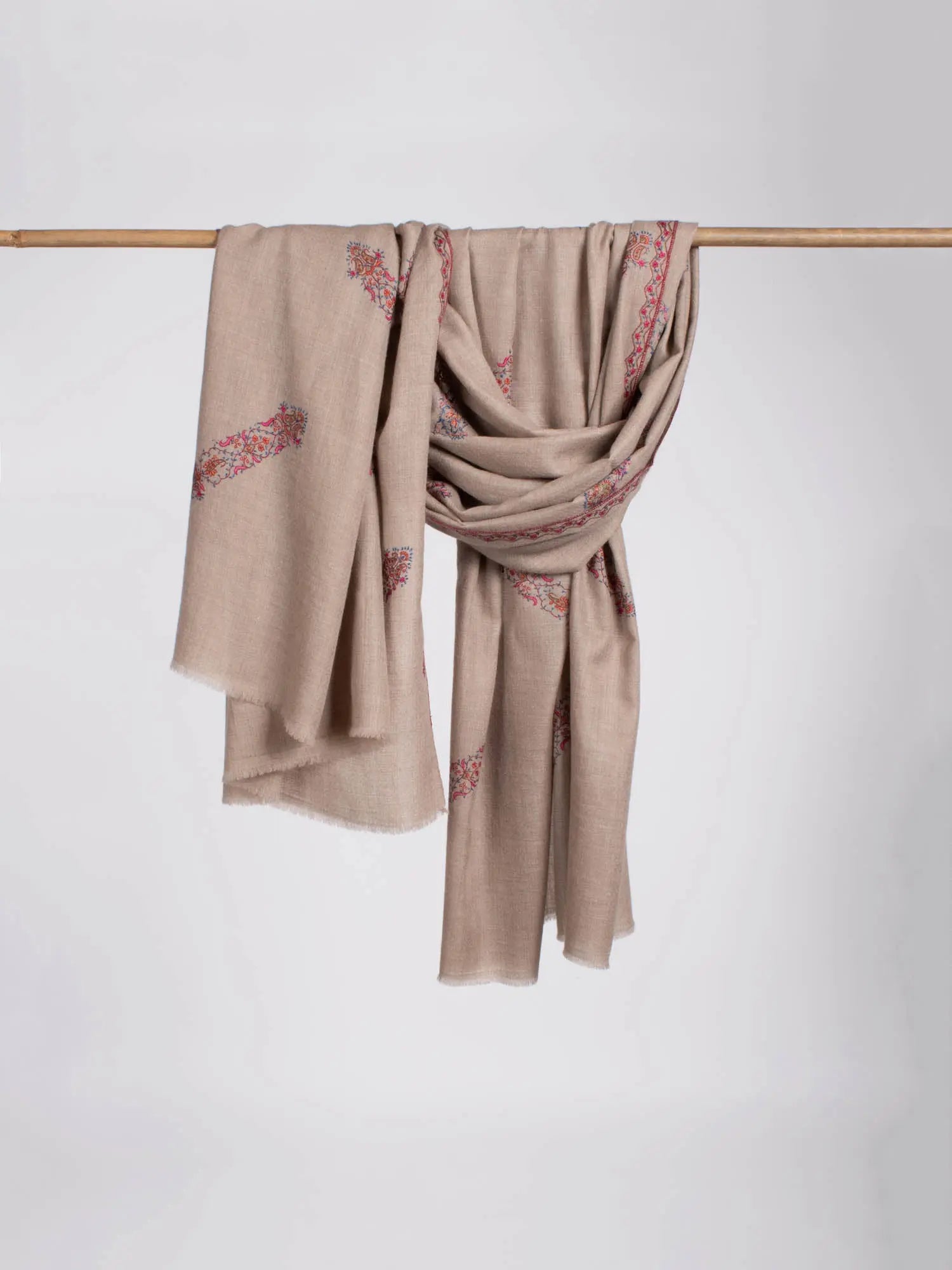 Natural Grey With Embroidery Pashmina Shawl - MODESTO Shahkaar
