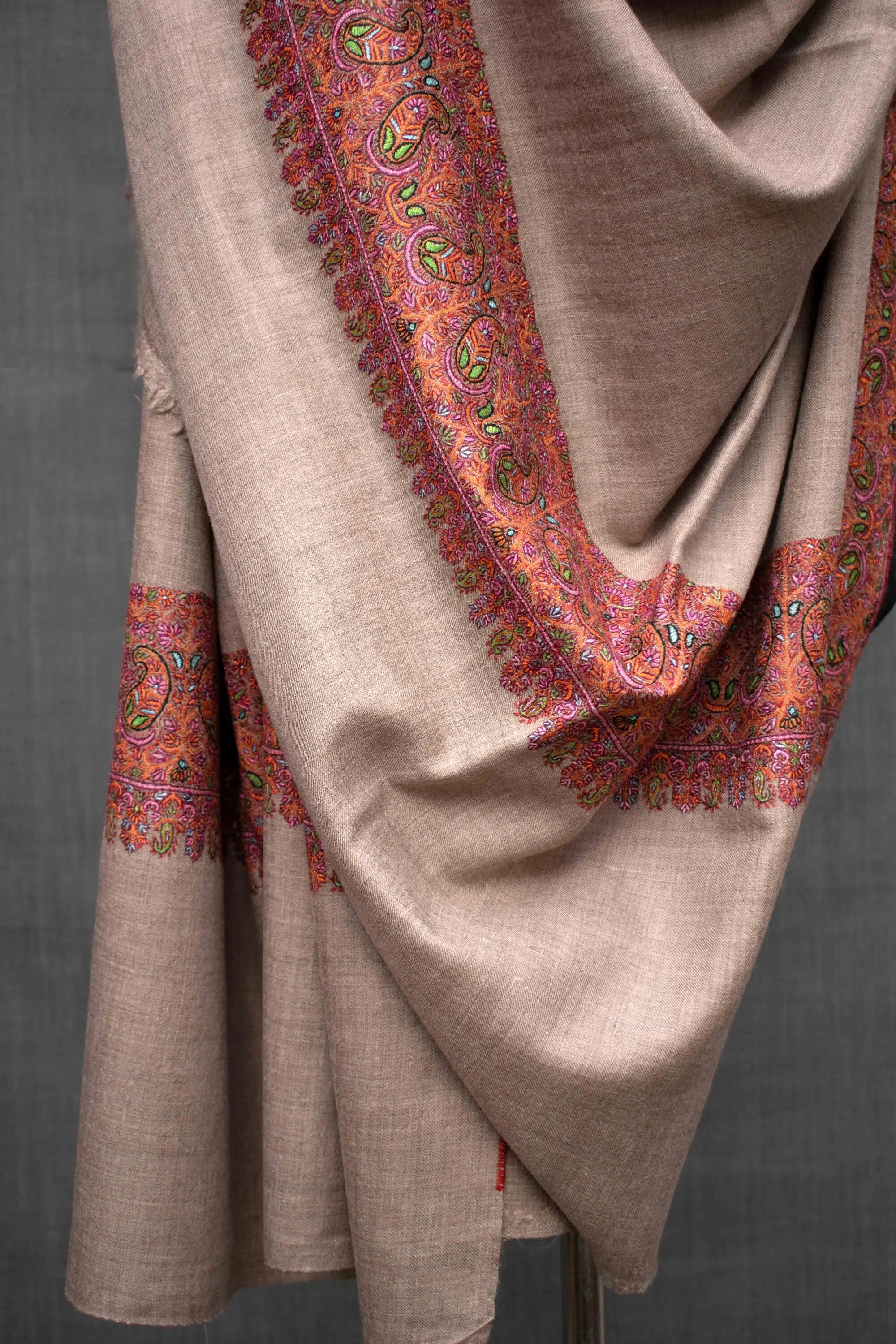 Natural Pure Pashmina Hand Embroided Shawl Scarf Wrap, Hand Woven in Kashmir Shahkaar