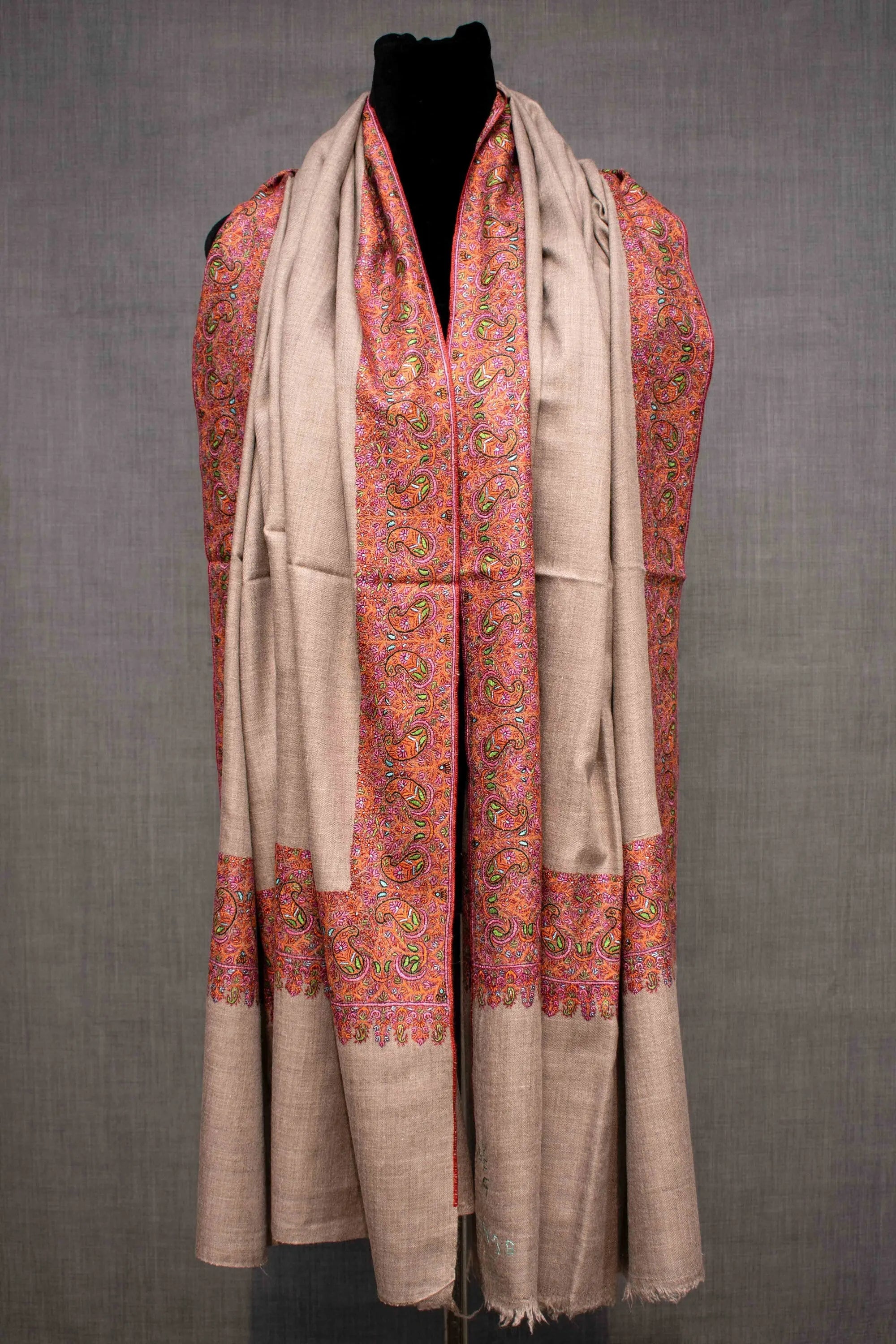 Natural Pure Pashmina Hand Embroided Shawl Scarf Wrap, Hand Woven in Kashmir Shahkaar