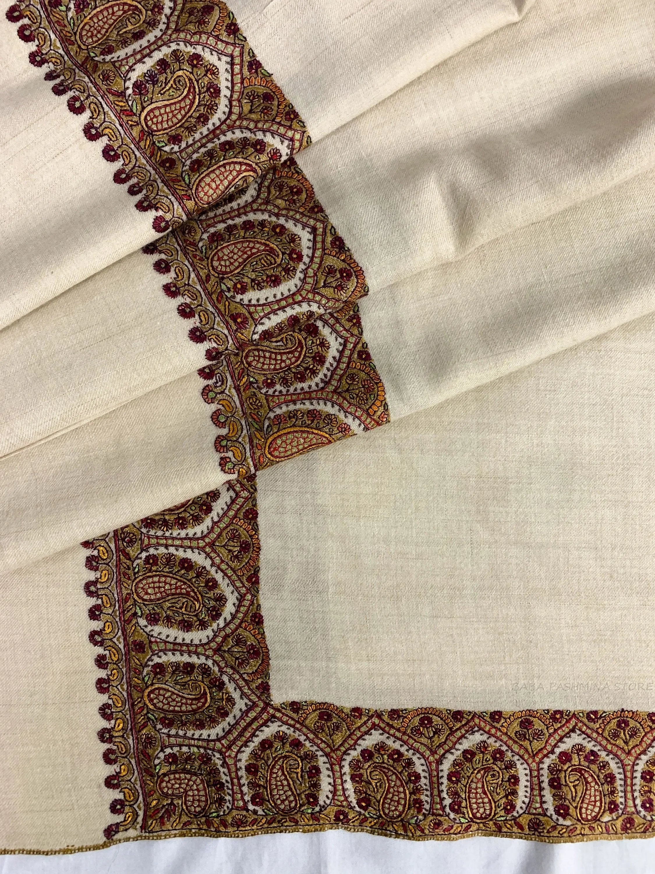 Natural Pure Pashmina Hand Embroidery Shawl made in Kashmir, Handwoven Shahkaar