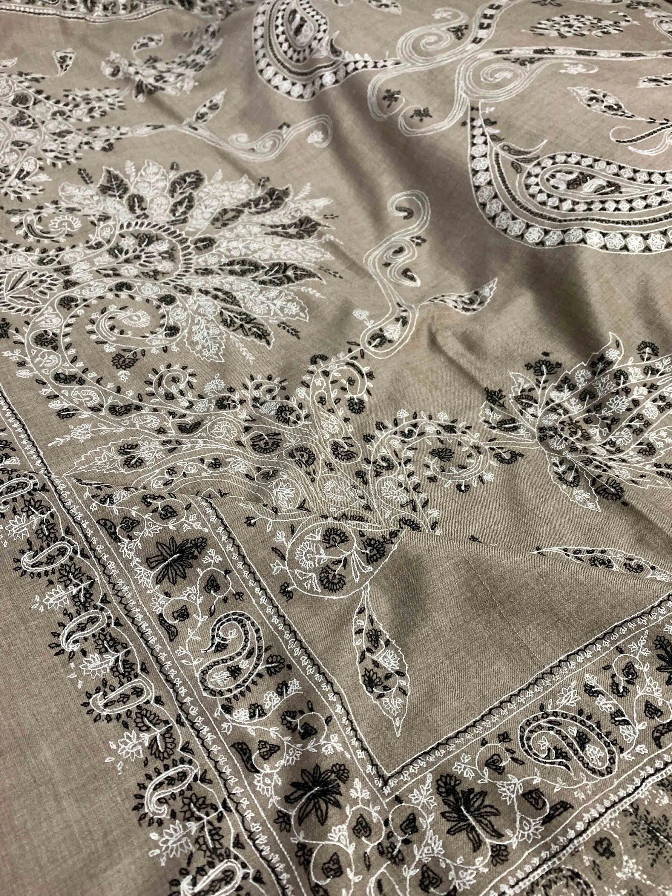 Natural Pure Pashmina Shawl, Hand Embroidered & Handwoven in Kashmir Shahkaar