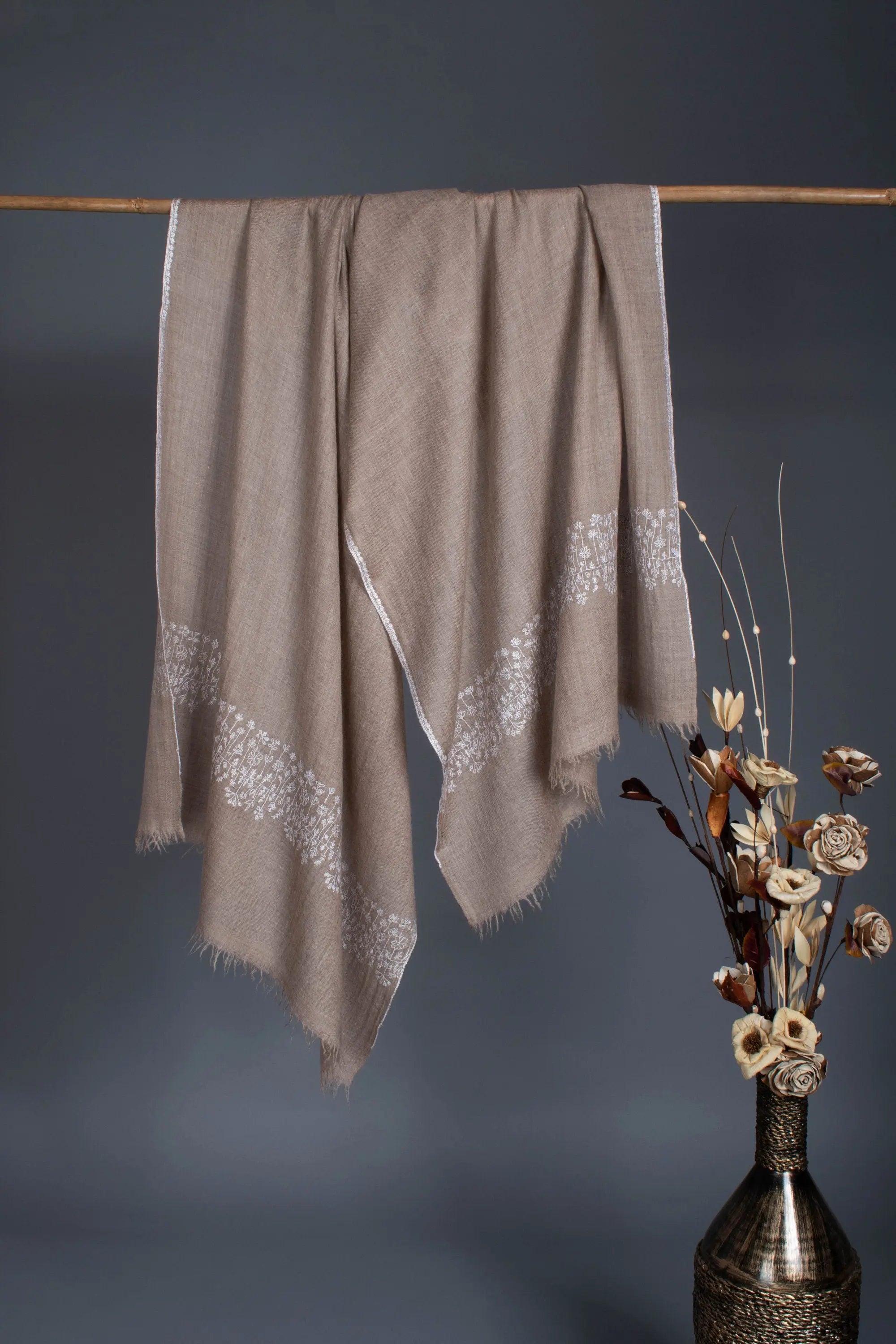 Natural Scarves, Super Soft Pashminas, Needlework Embroideries, Kashmiri Shawls, Goat Scarf, Sustainable Living, 28x80" - HAVELI Shahkaar