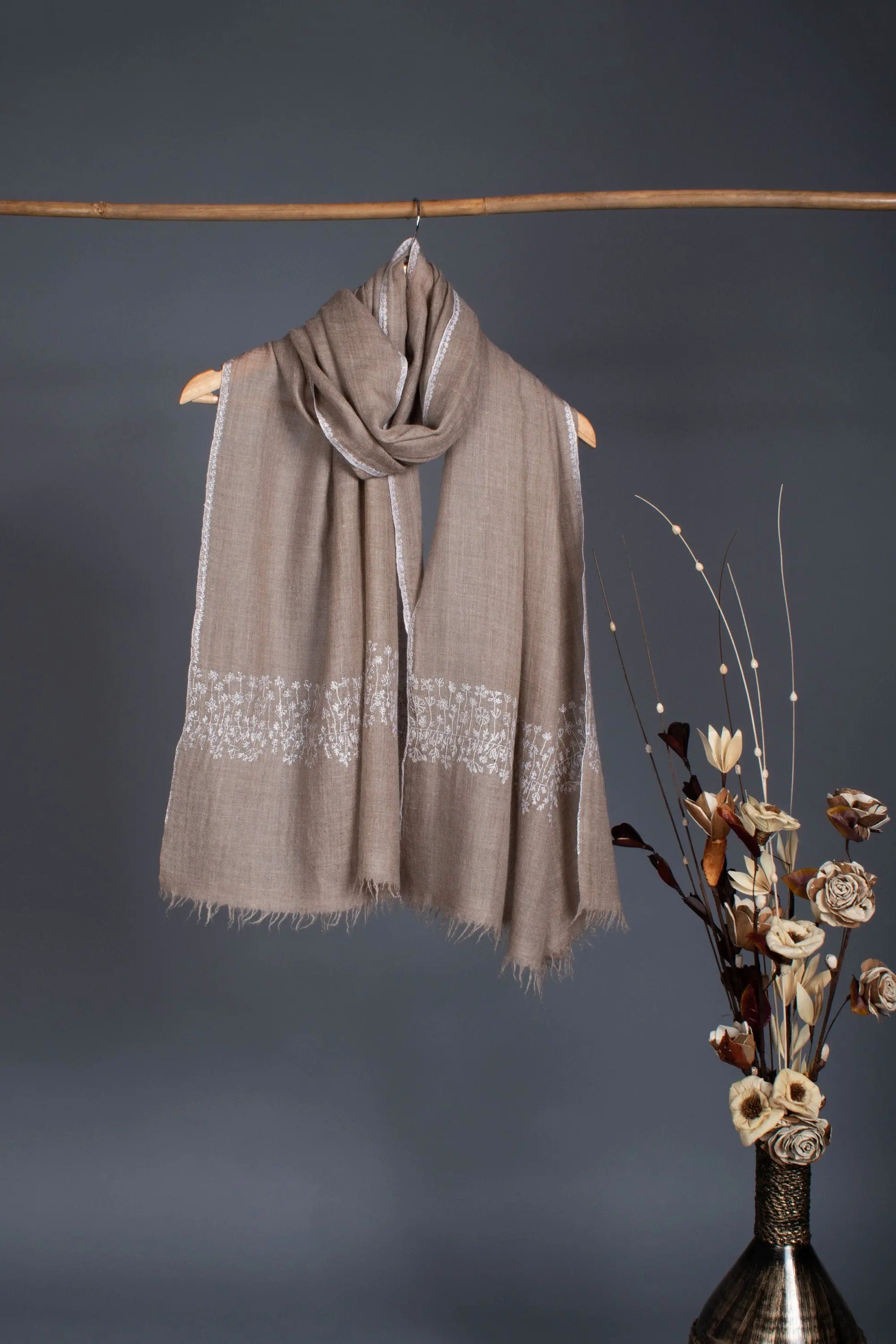 Natural Scarves, Super Soft Pashminas, Needlework Embroideries, Kashmiri Shawls, Goat Scarf, Sustainable Living, 28x80" - HAVELI Shahkaar