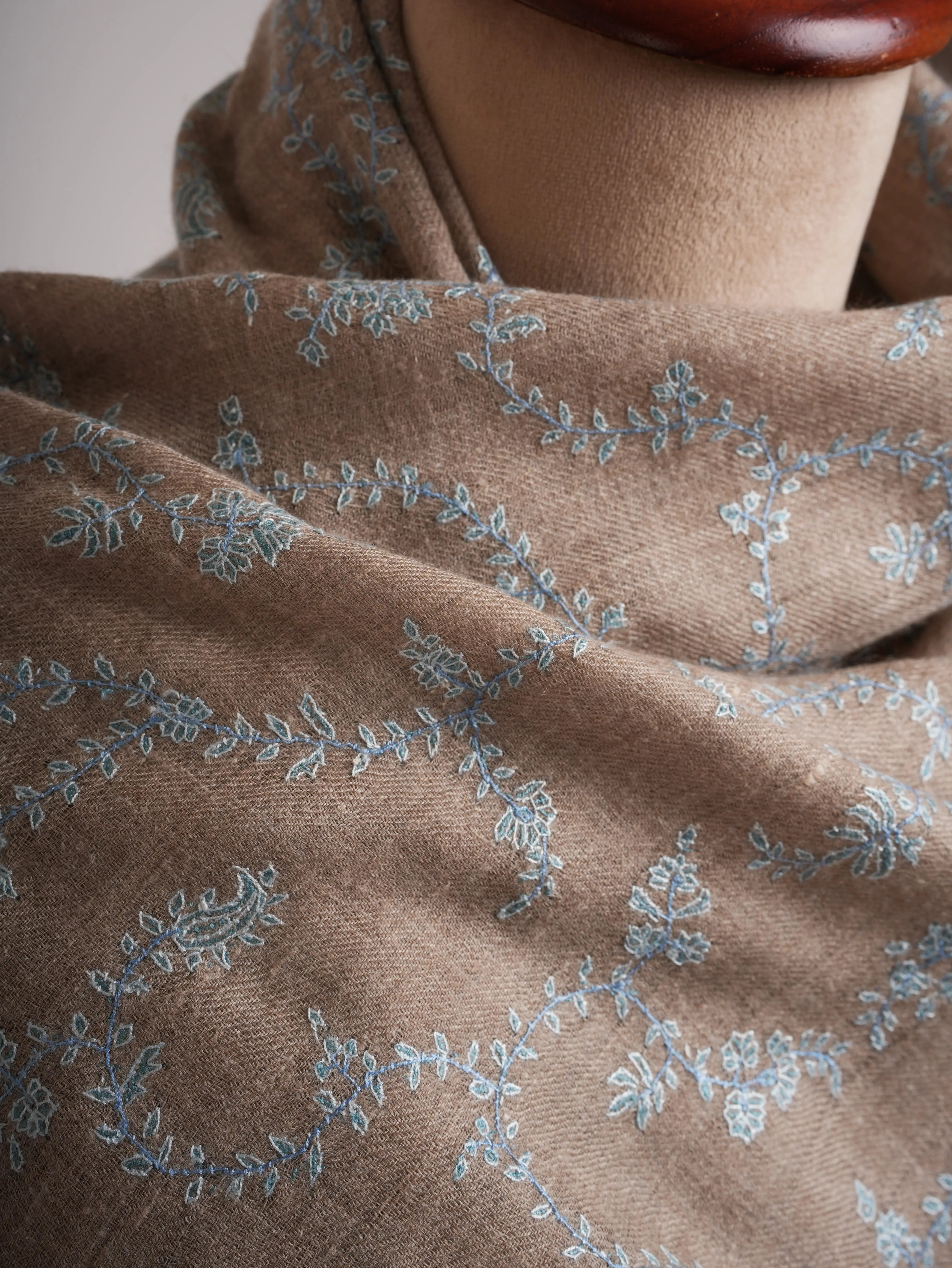 Natural Taupe Cashmere Jaal Blue Embroidery Shahkaar