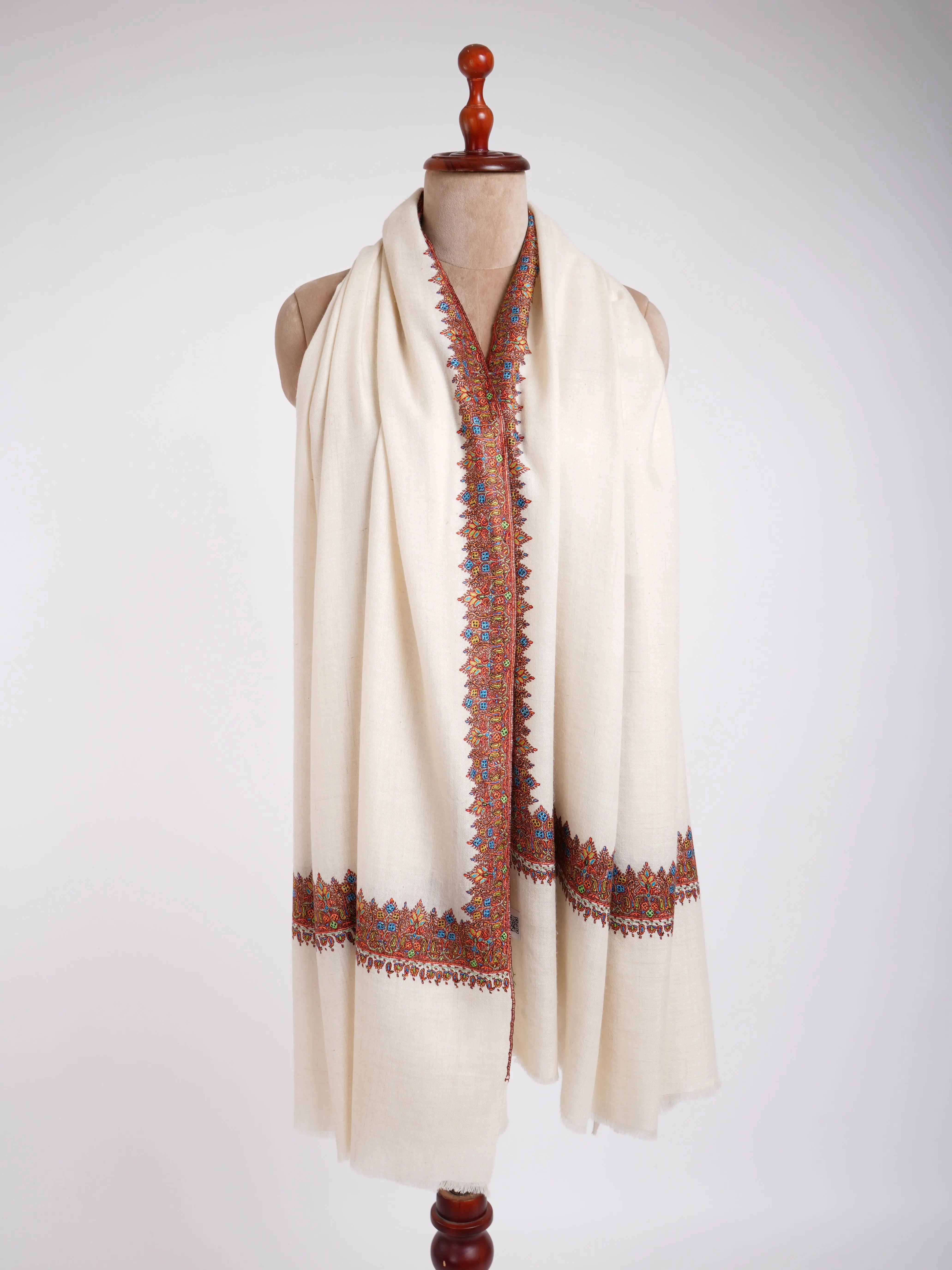 Natural White Waves Royal Pashmina Shahkaar