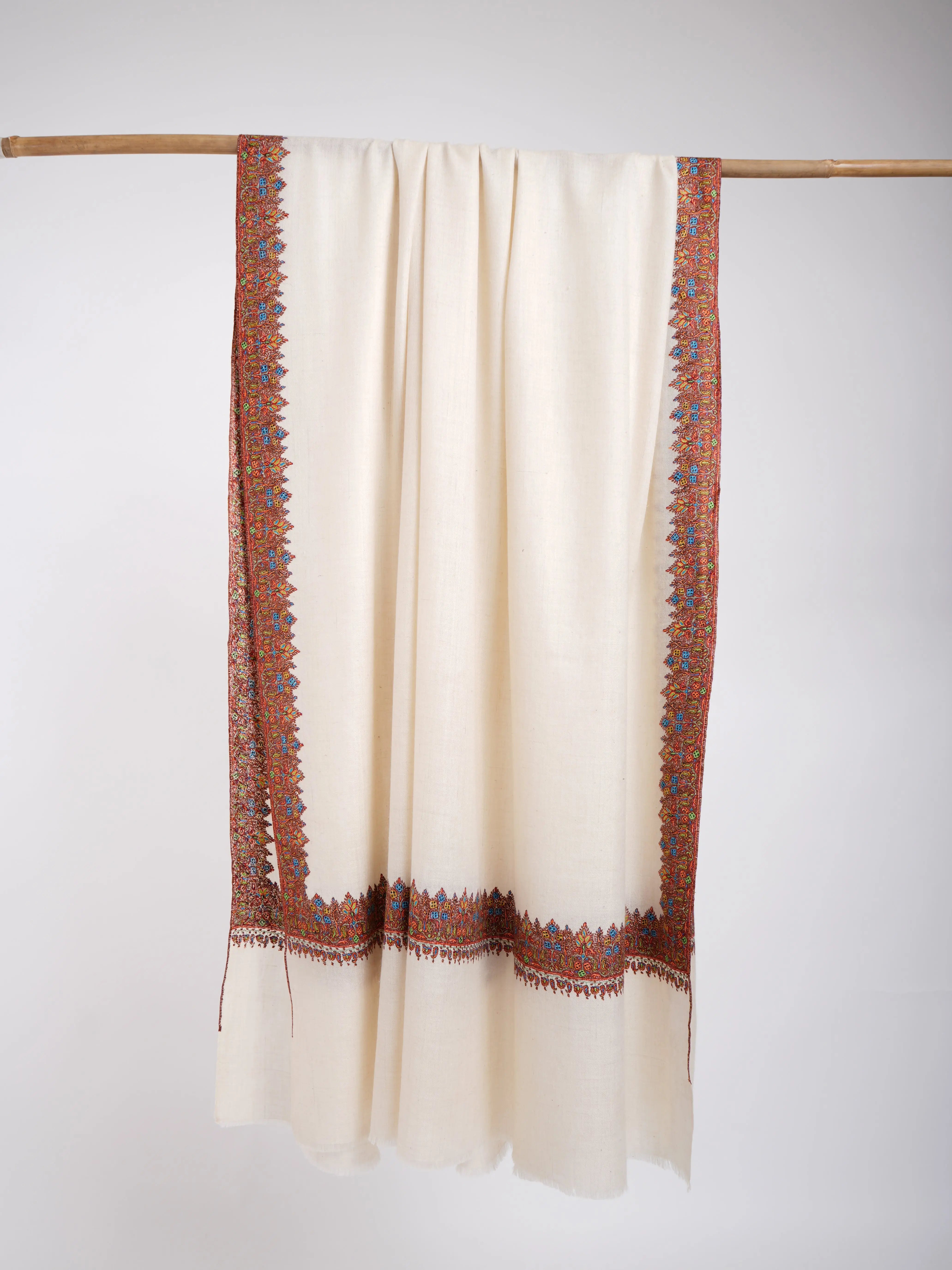 Natural White Waves Royal Pashmina Shahkaar