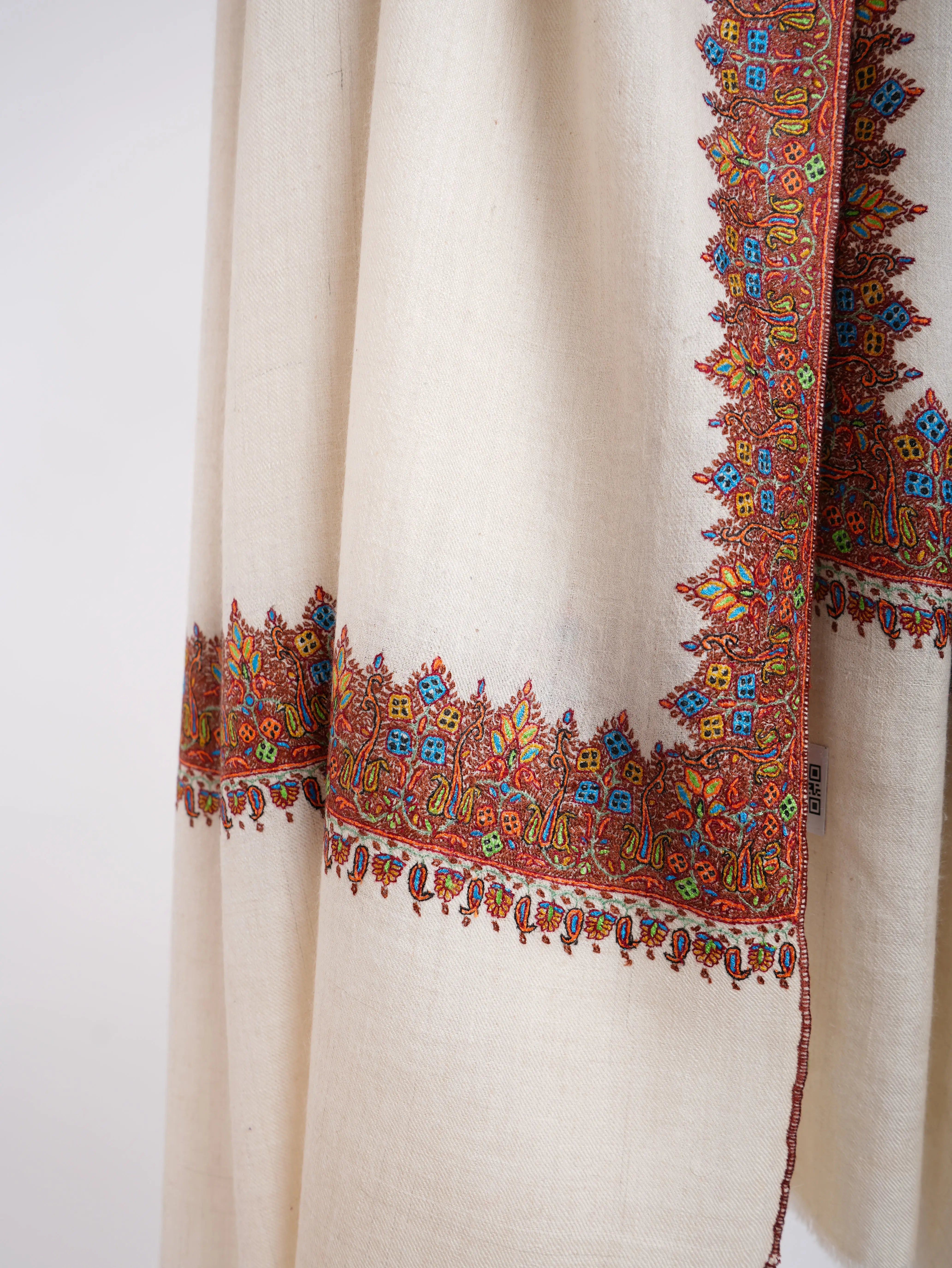 Natural White Waves Royal Pashmina Shahkaar