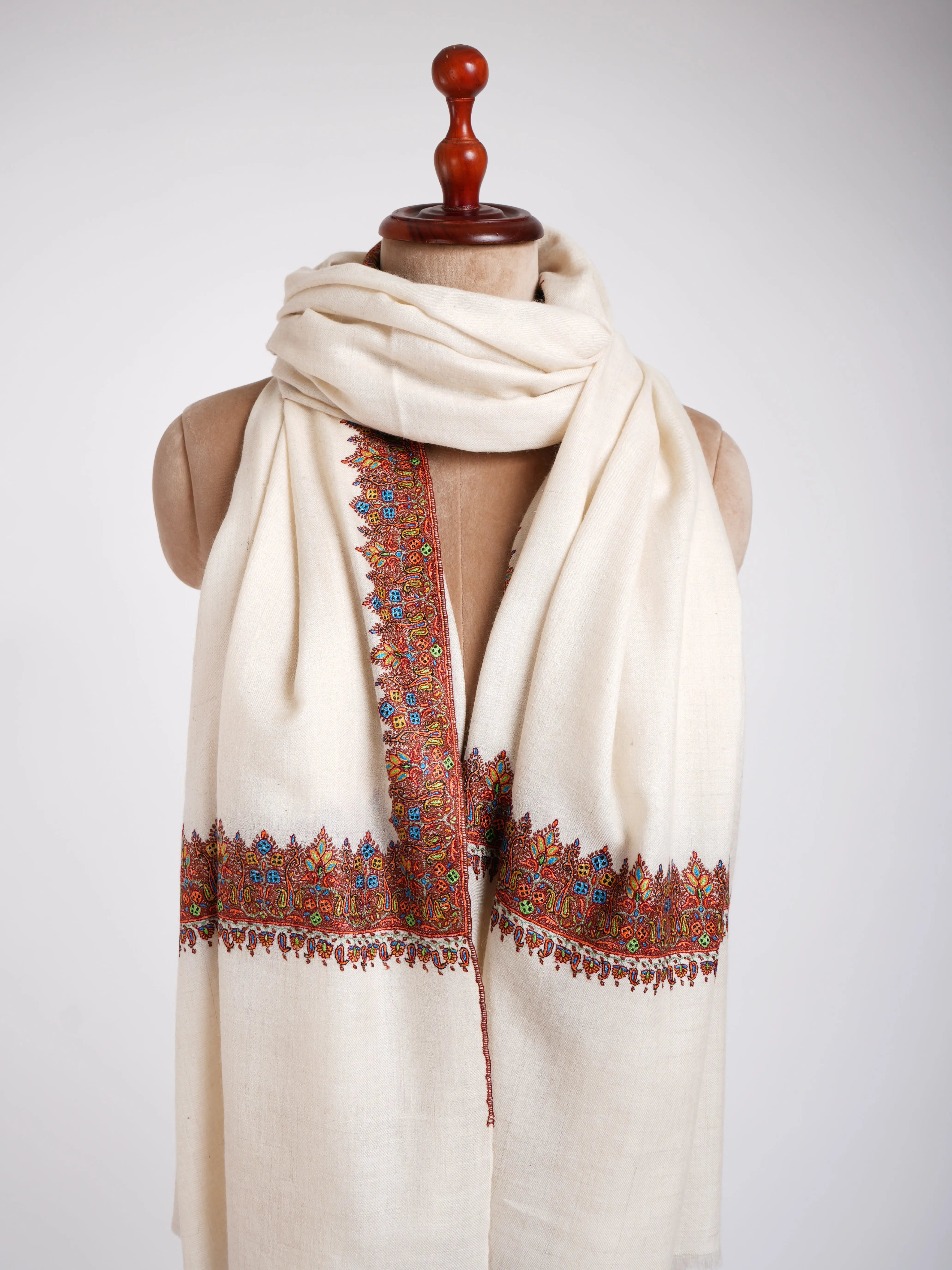 Natural White Waves Royal Pashmina Shahkaar