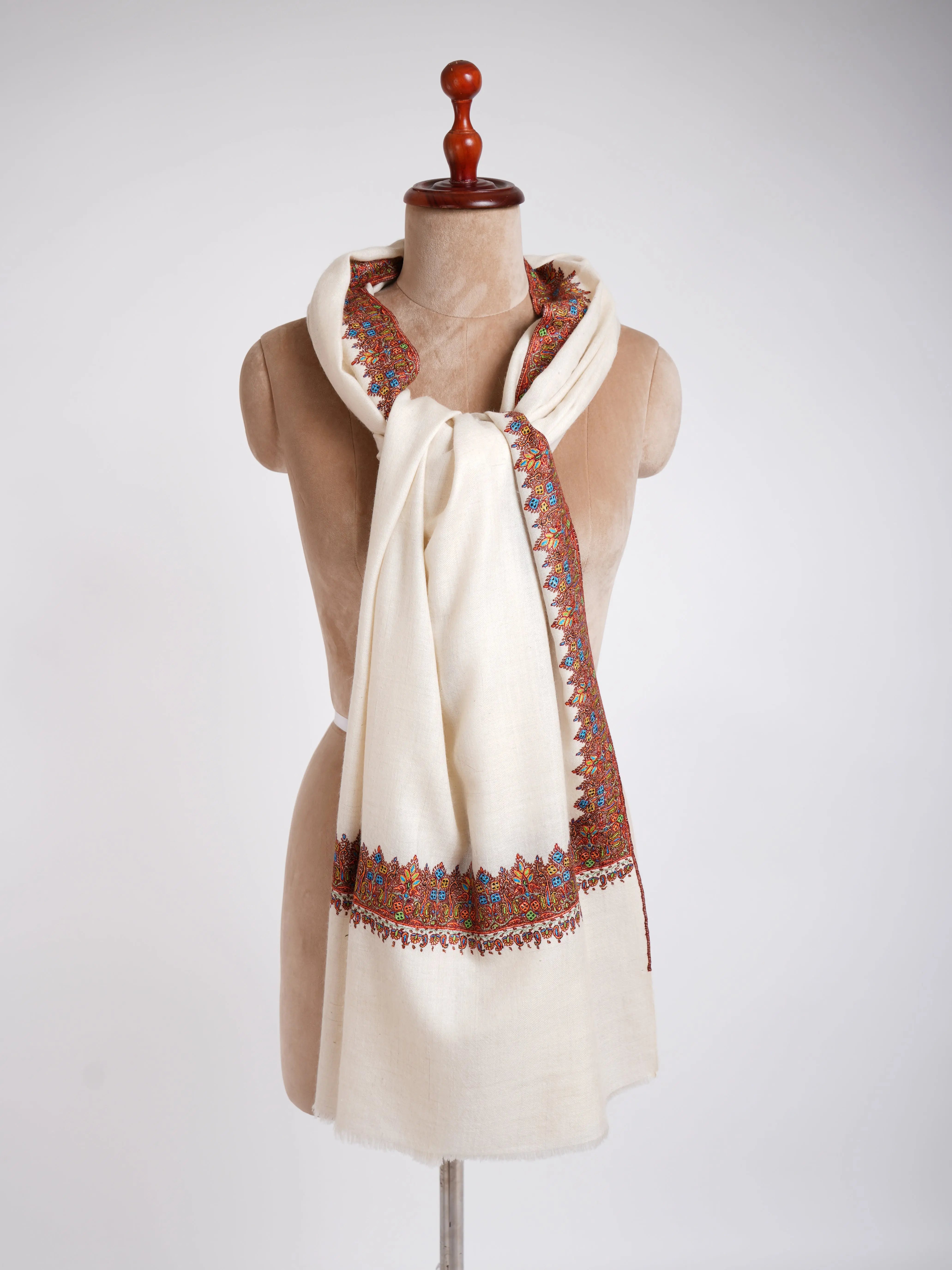 Natural White Waves Royal Pashmina Shahkaar