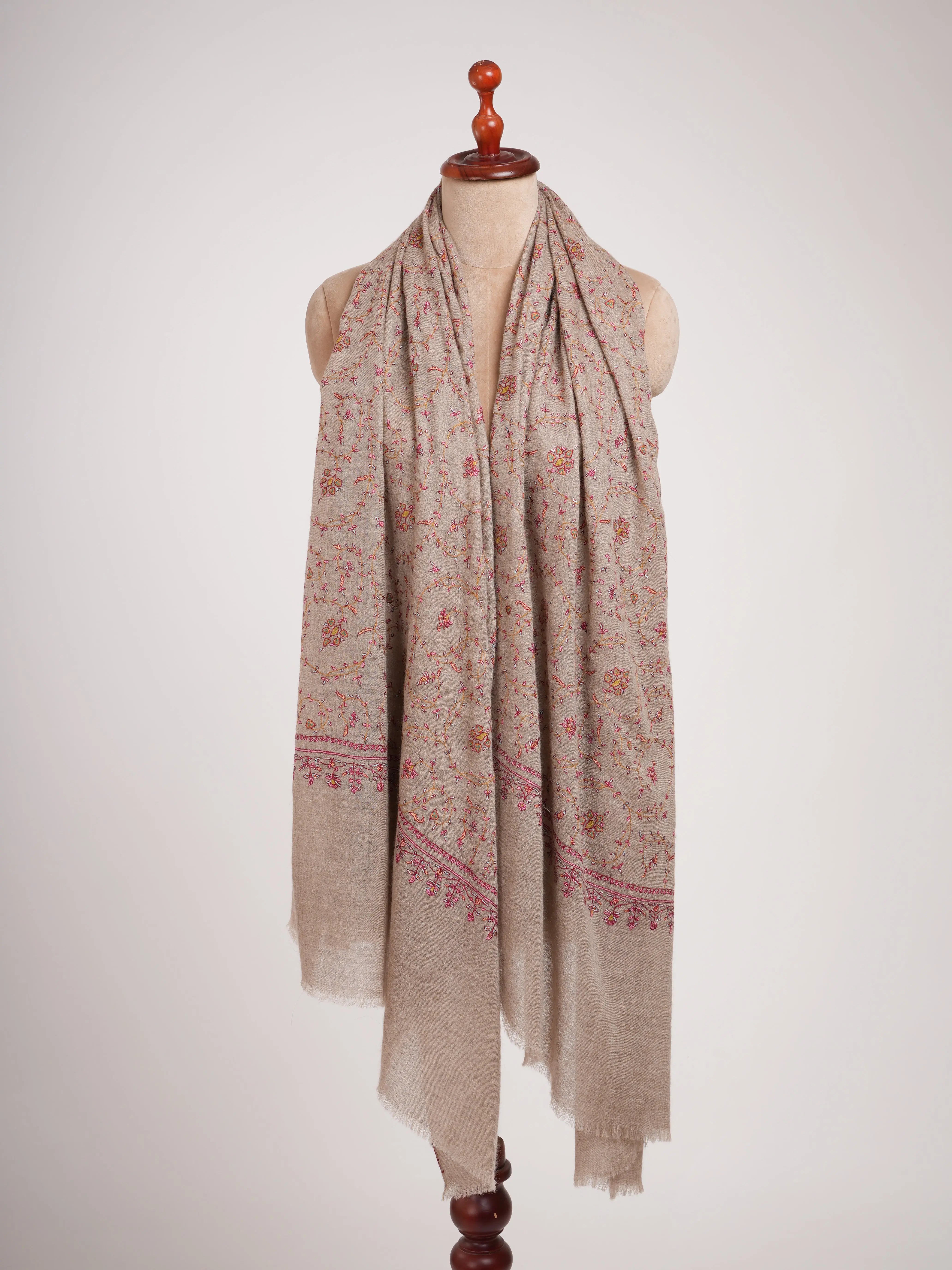 Natural Zati Handmade Featherlight Pure Pashmina Shawl Shahkaar