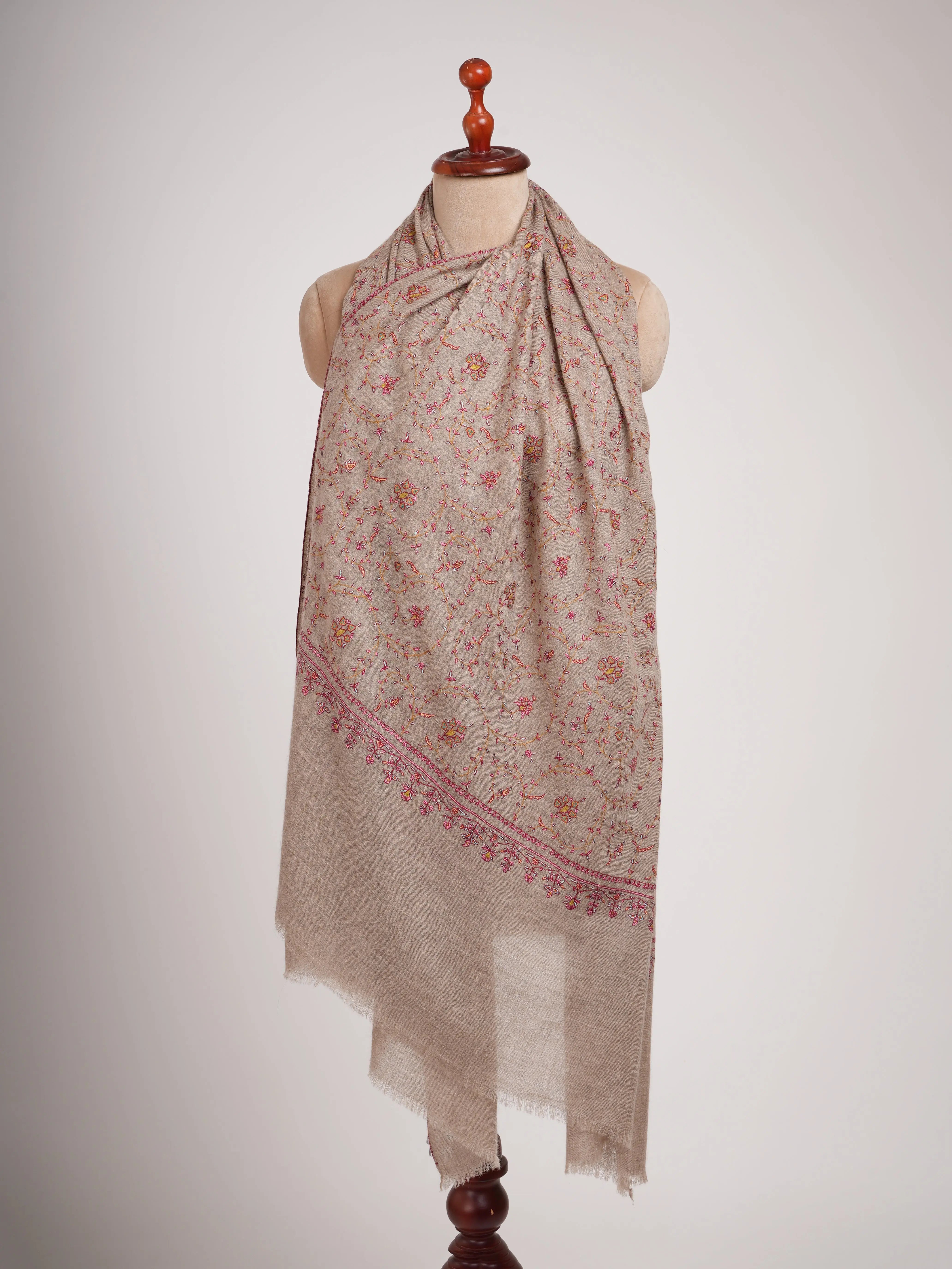 Natural Zati Handmade Featherlight Pure Pashmina Shawl Shahkaar
