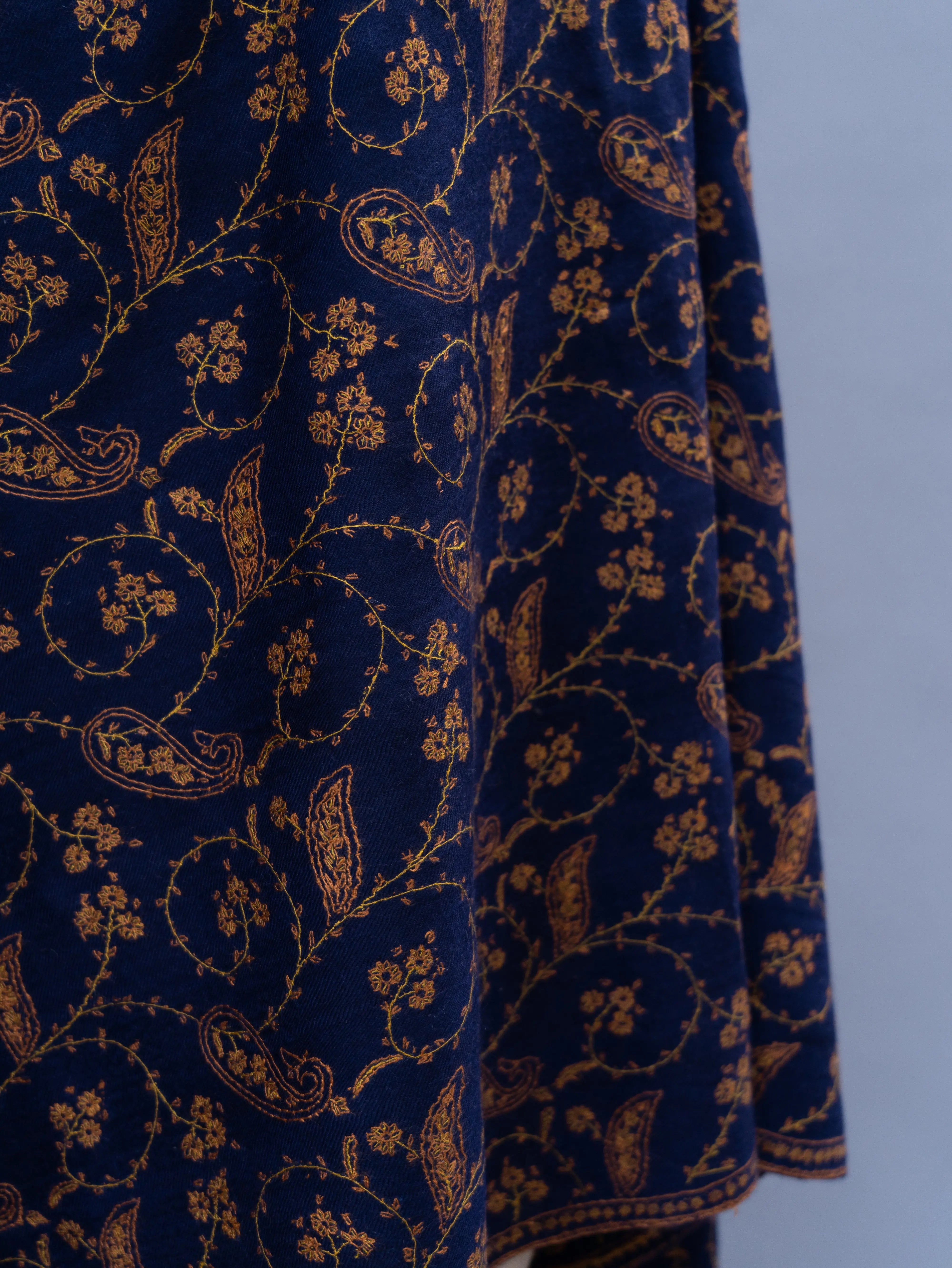 Navy Blue Sozni Embroidered Indian Cashmere Wrap Shahkaar