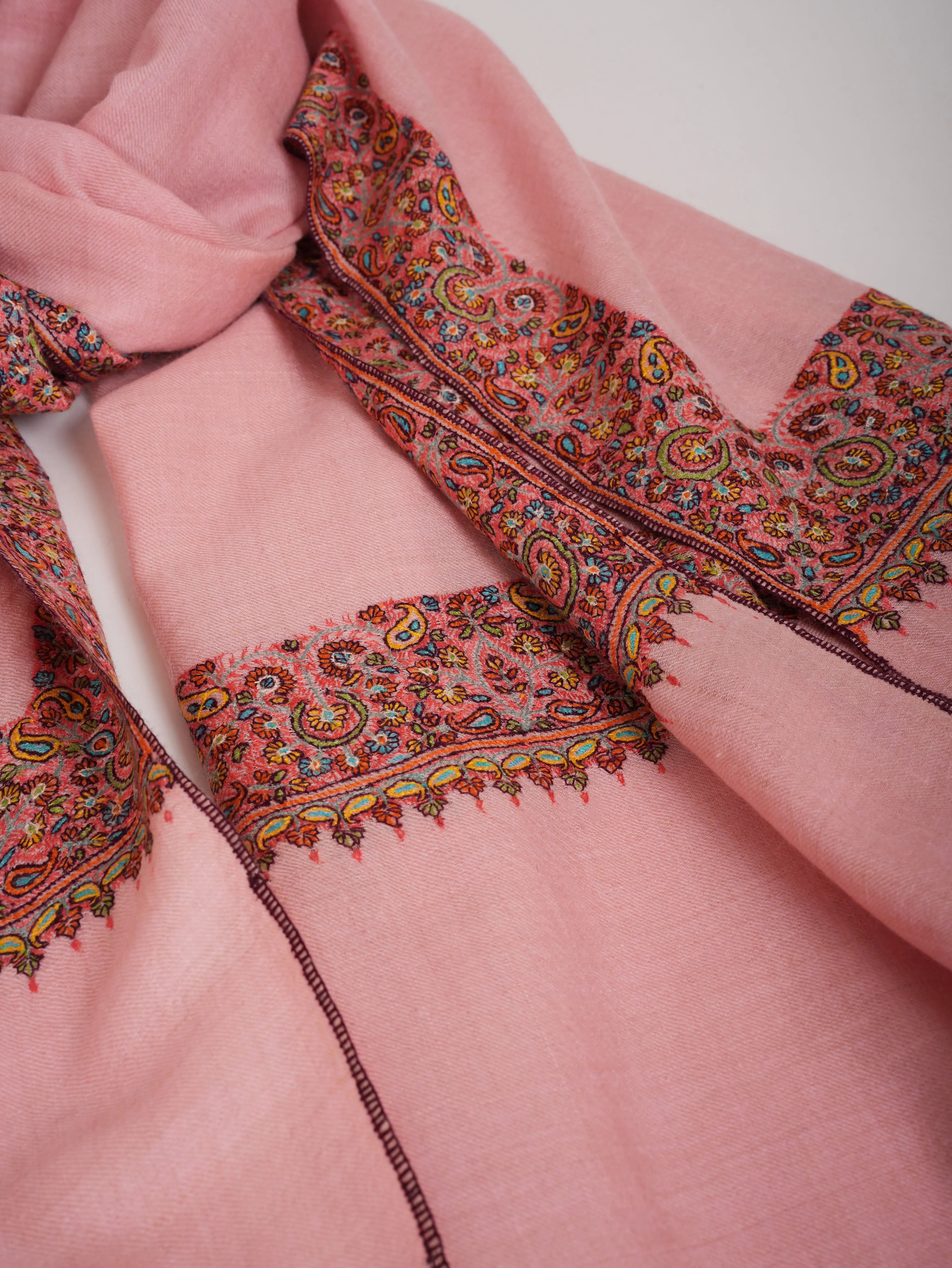 Neemdaur Crystal Rose Sozni Embroidered Pure Pashmina Shawl Shahkaar