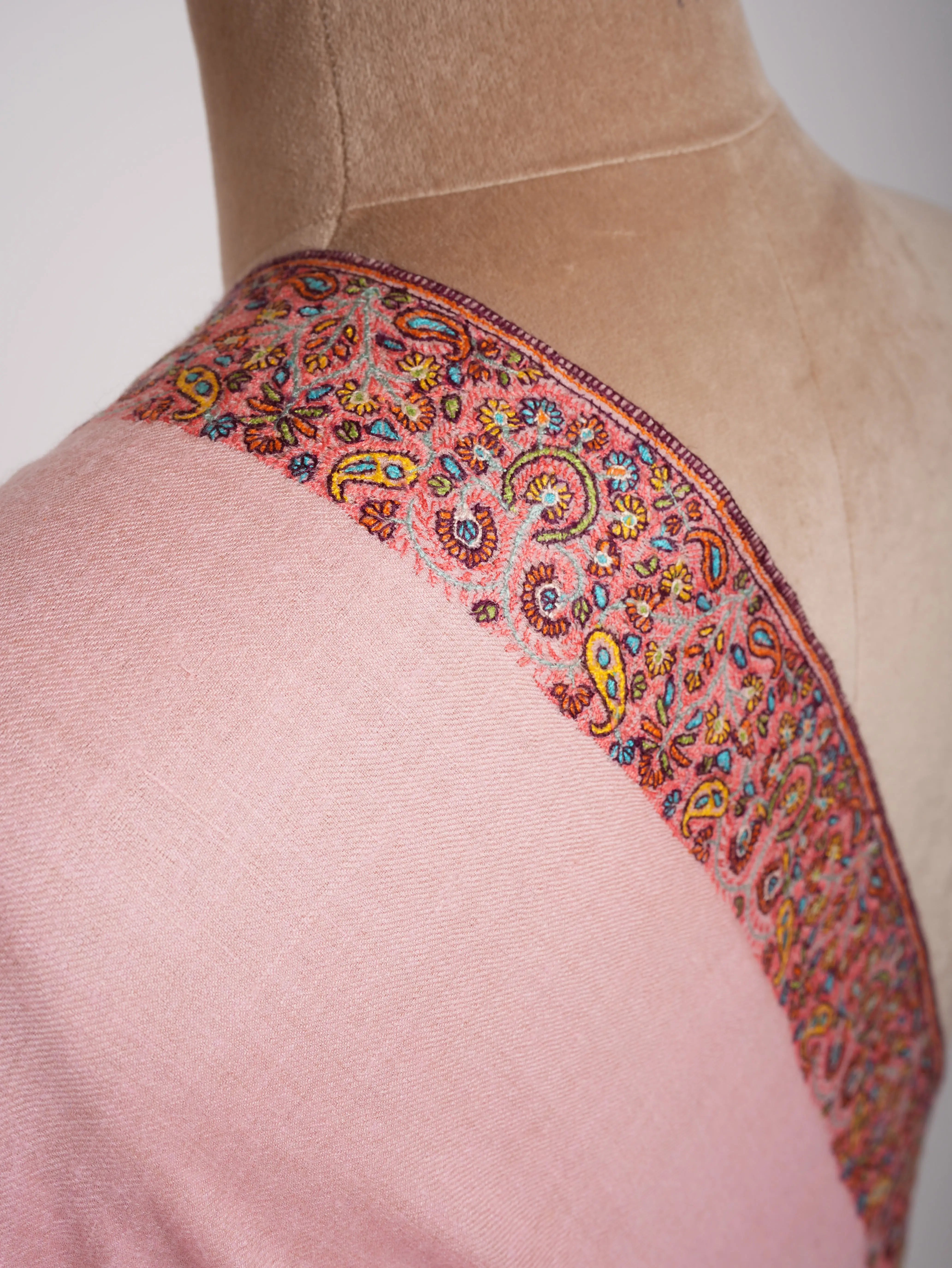 Neemdaur Crystal Rose Sozni Embroidered Pure Pashmina Shawl Shahkaar