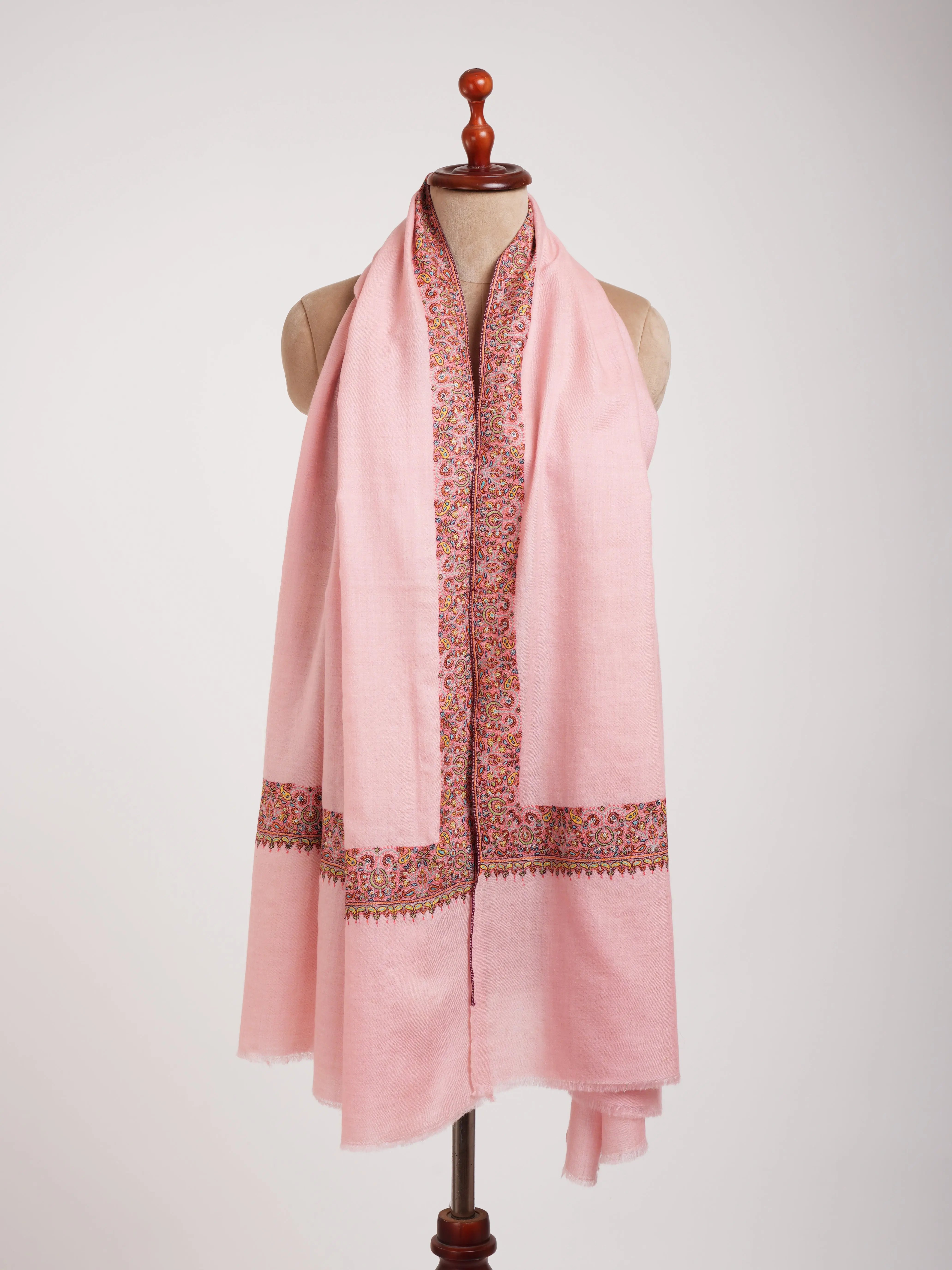 Neemdaur Crystal Rose Sozni Embroidered Pure Pashmina Shawl Shahkaar