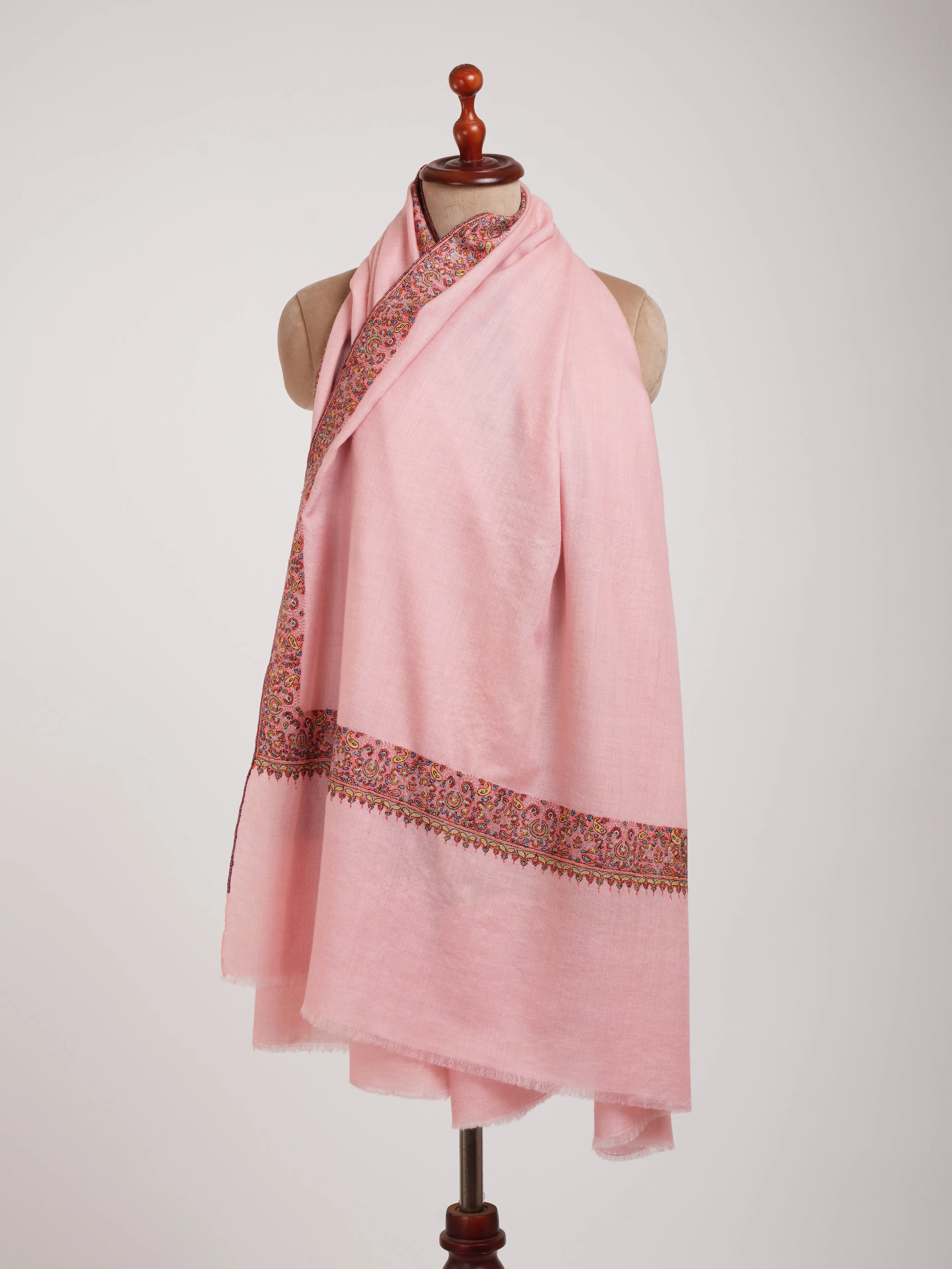 Neemdaur Crystal Rose Sozni Embroidered Pure Pashmina Shawl Shahkaar