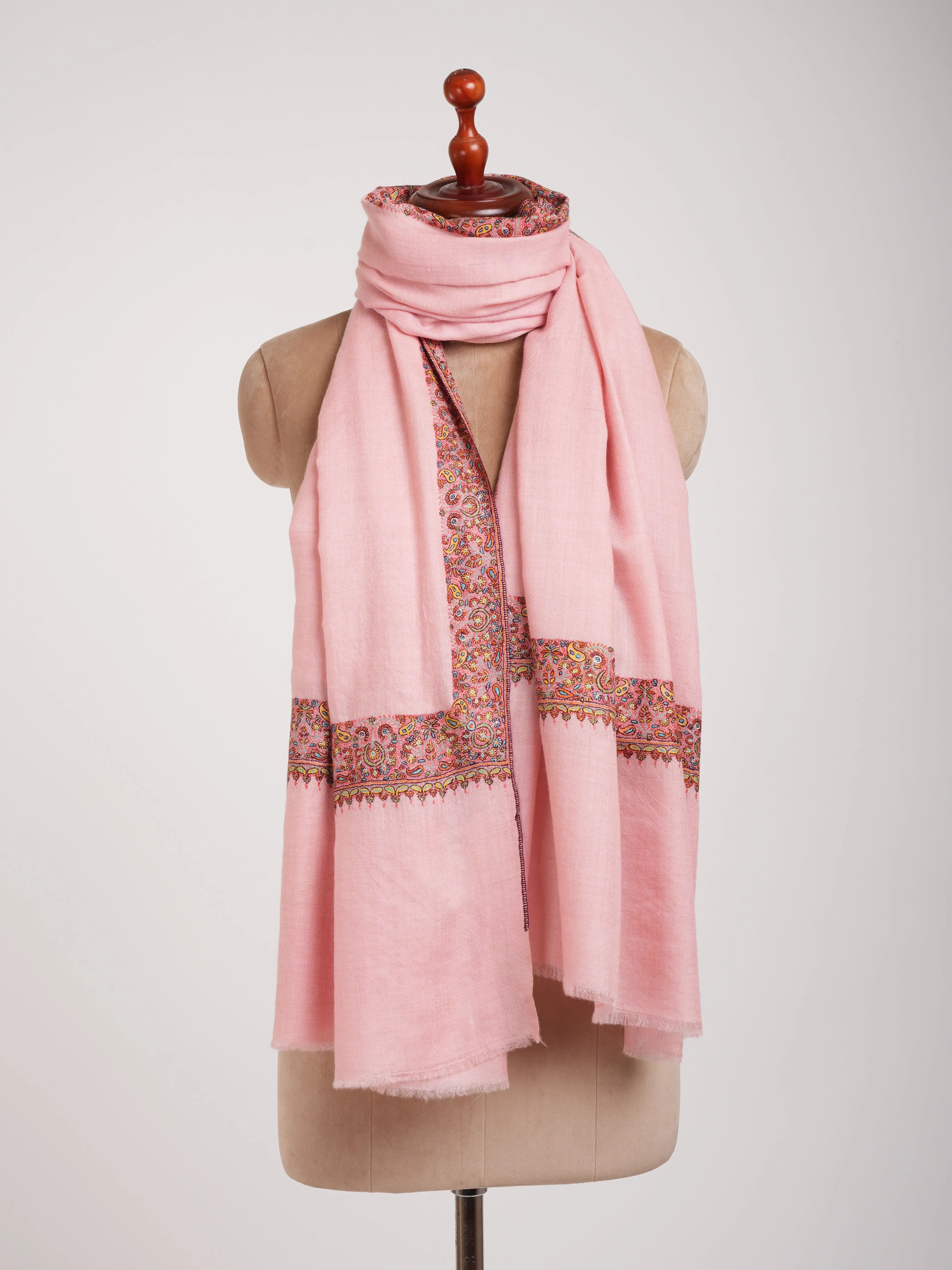 Neemdaur Crystal Rose Sozni Embroidered Pure Pashmina Shawl Shahkaar