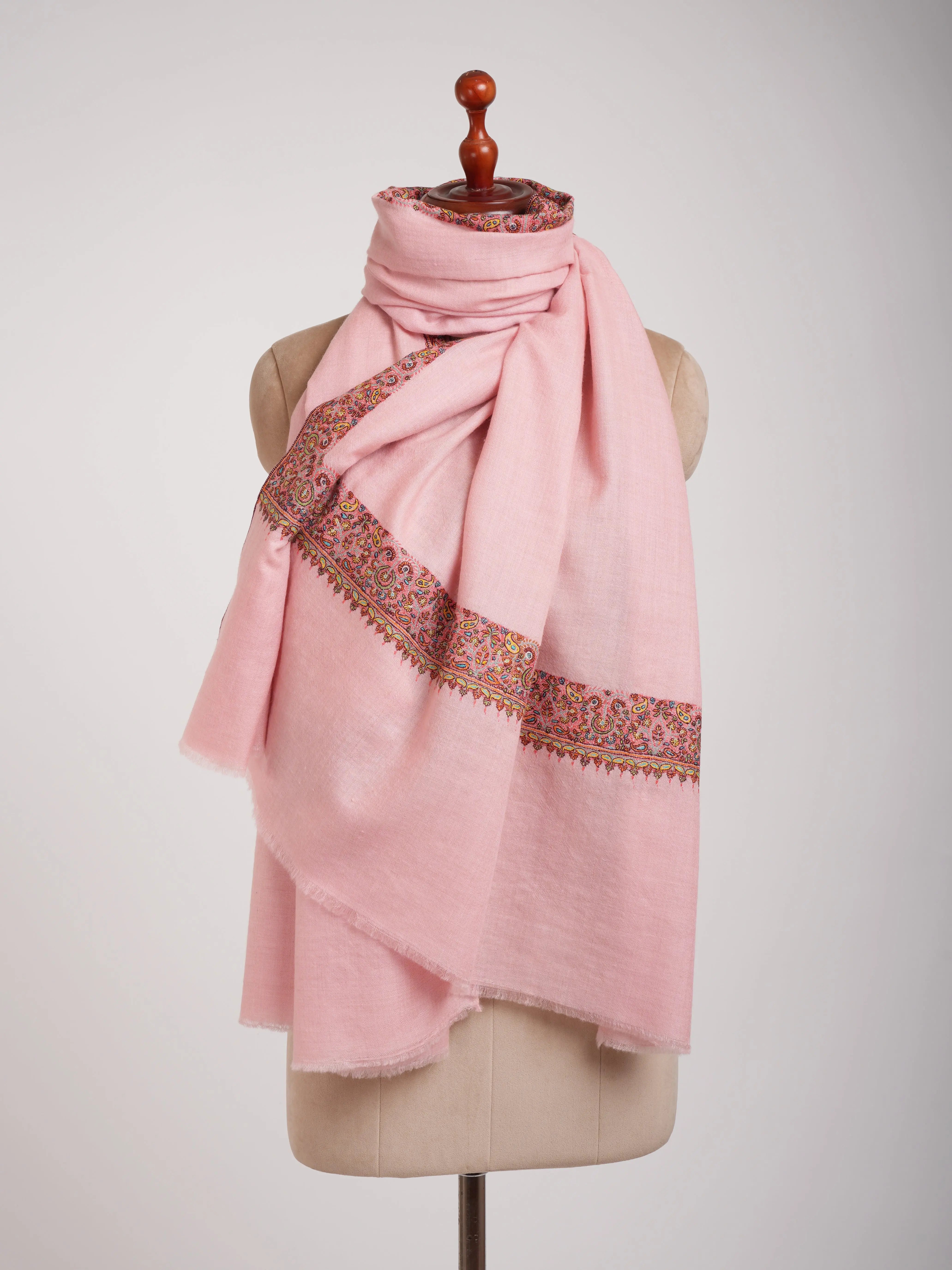 Neemdaur Crystal Rose Sozni Embroidered Pure Pashmina Shawl Shahkaar