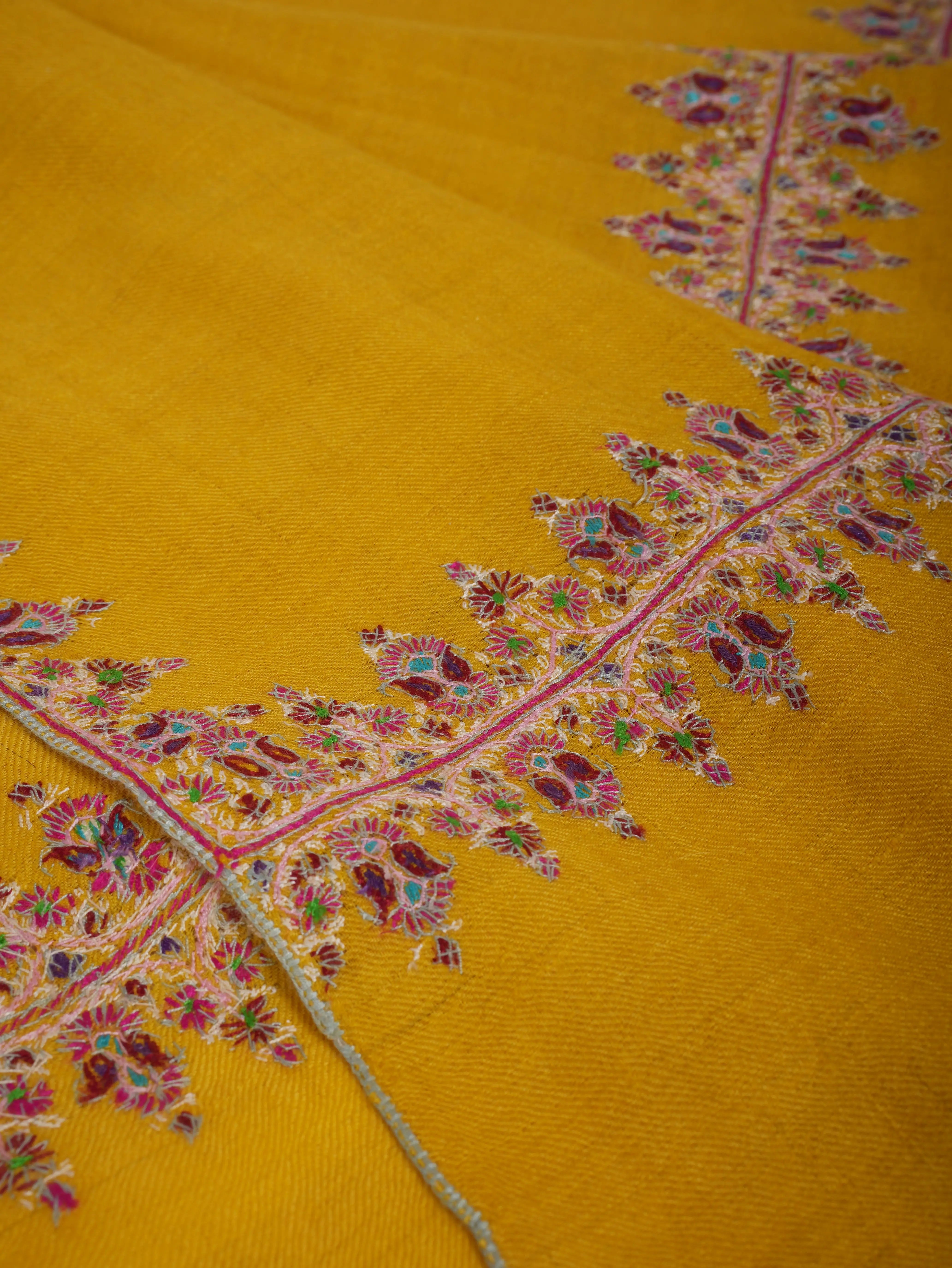 Neemdaur Embroidered Golden Pashmina Shawl Shahkaar