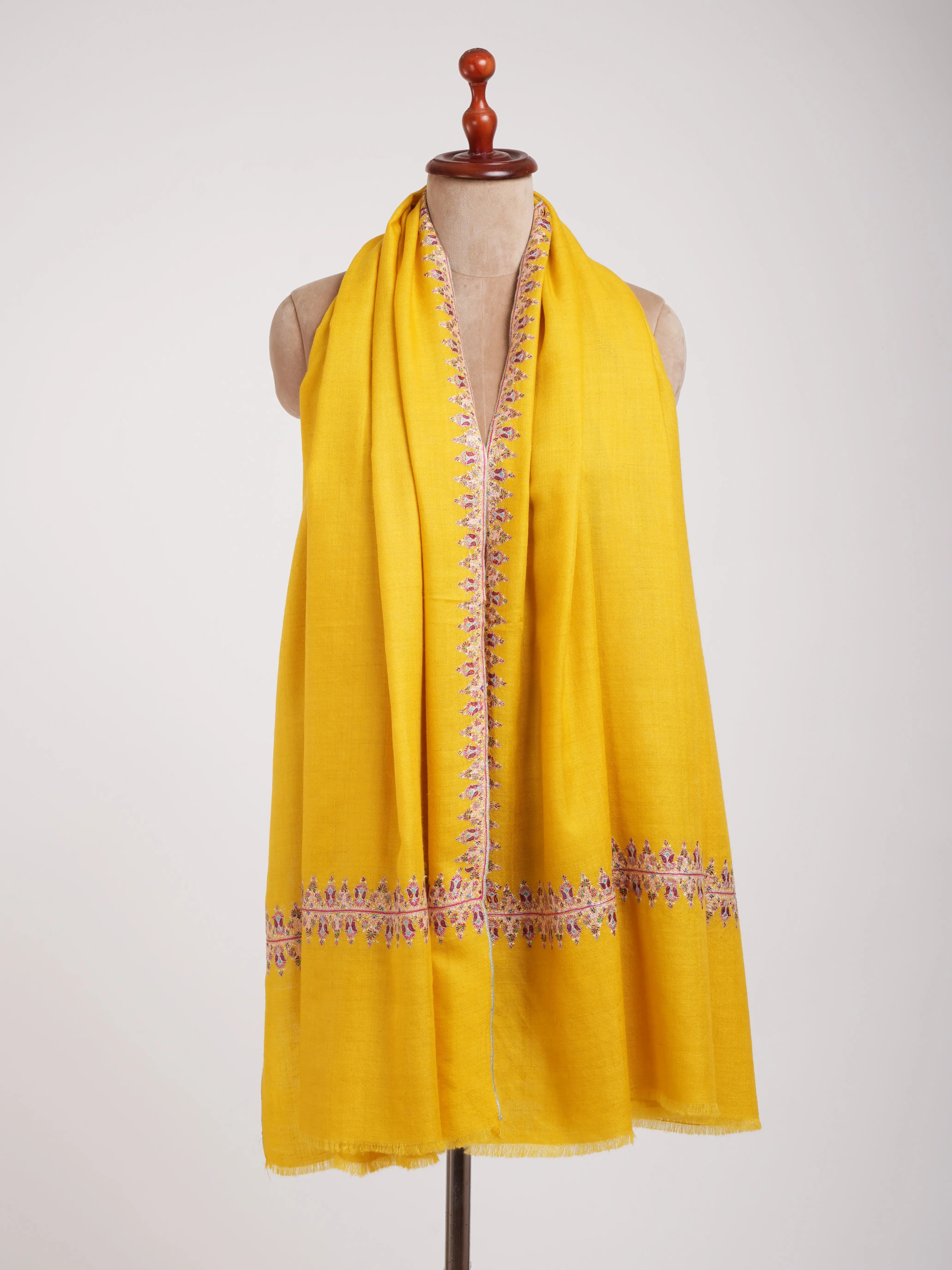 Neemdaur Embroidered Golden Pashmina Shawl Shahkaar