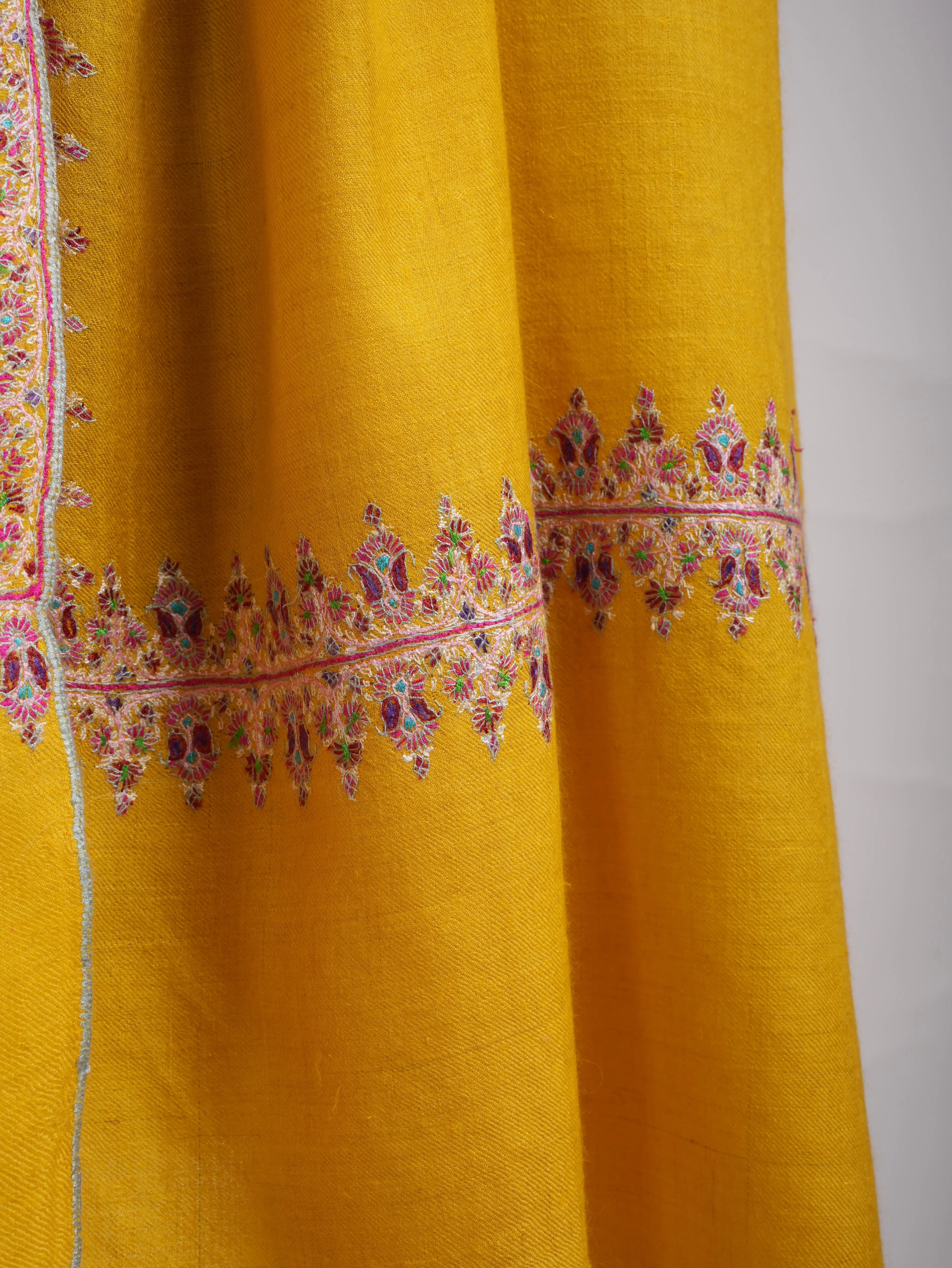 Neemdaur Embroidered Golden Pashmina Shawl Shahkaar