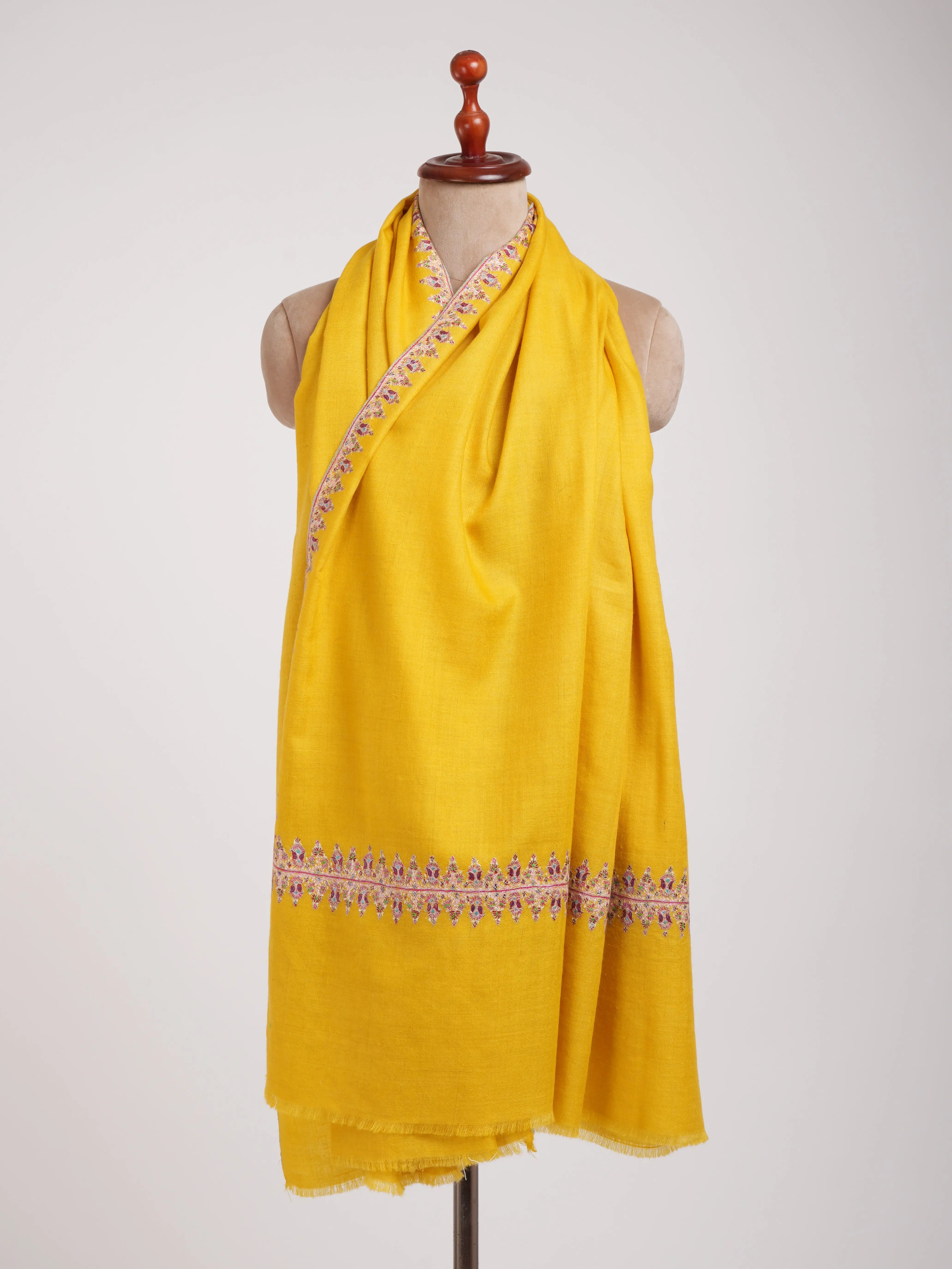 Neemdaur Embroidered Golden Pashmina Shawl Shahkaar