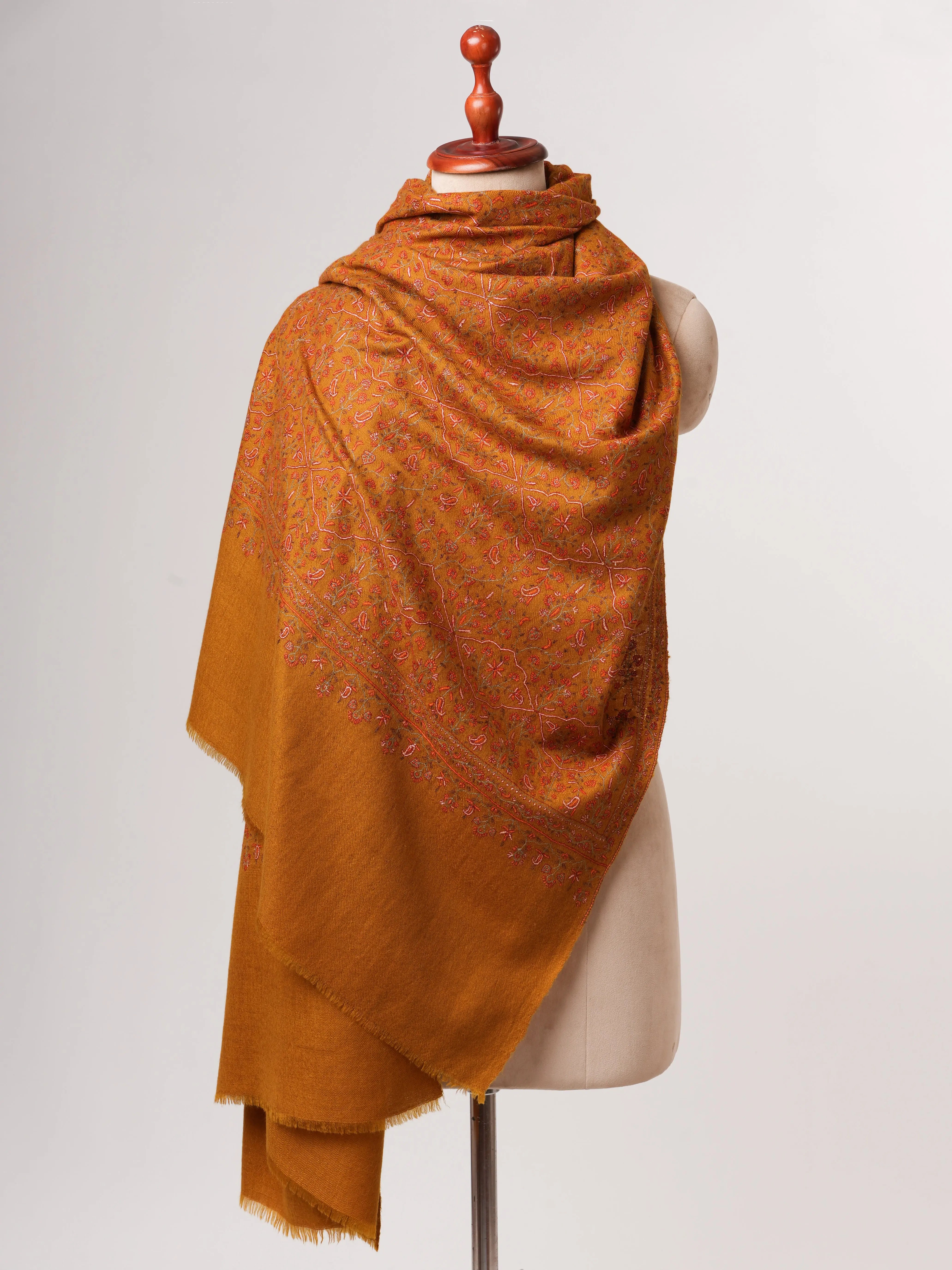 Ochre Hand Spun Authentic Kashmiri Pashmina Shawl Shahkaar