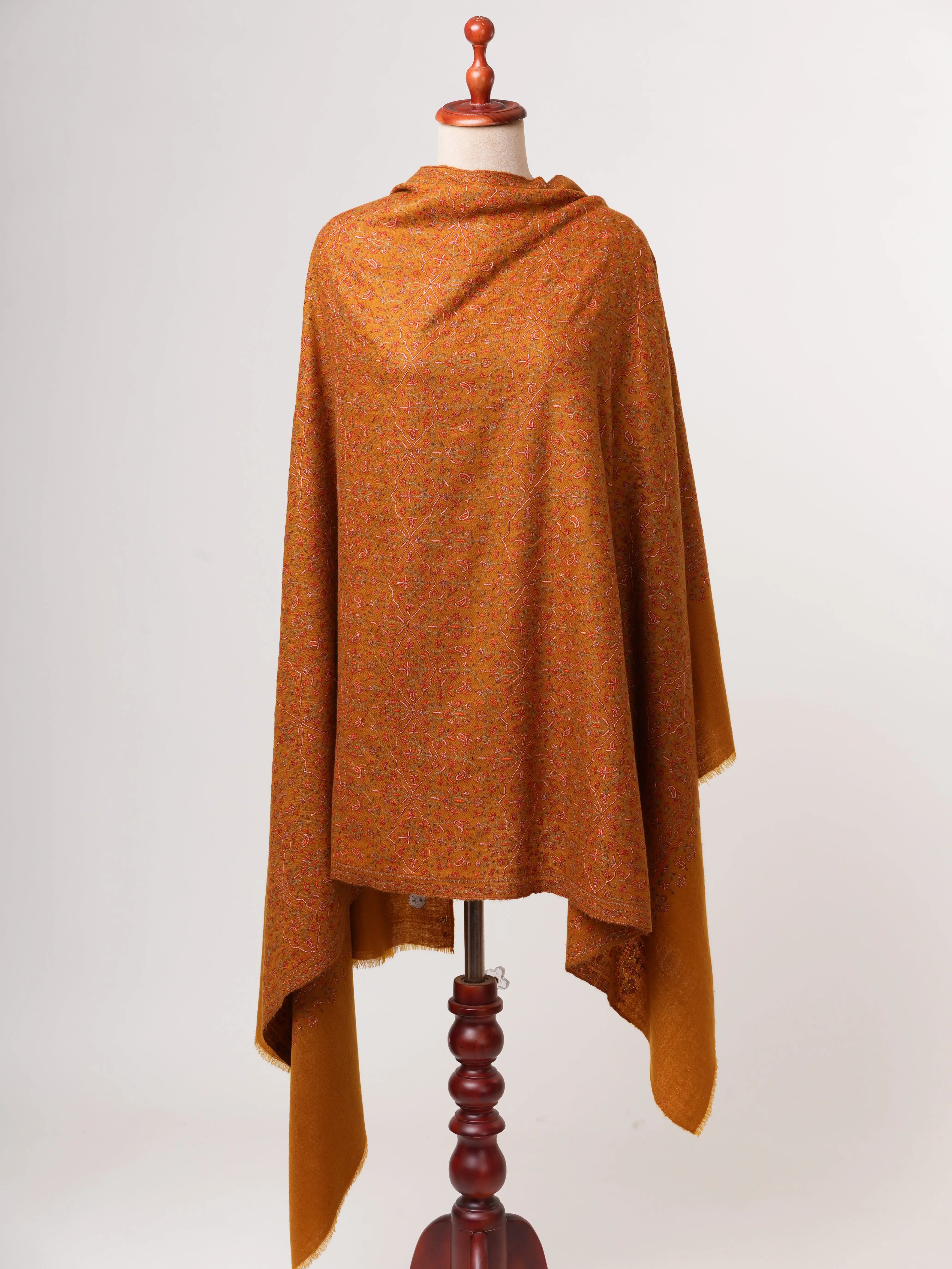 Ochre Hand Spun Authentic Kashmiri Pashmina Shawl Shahkaar