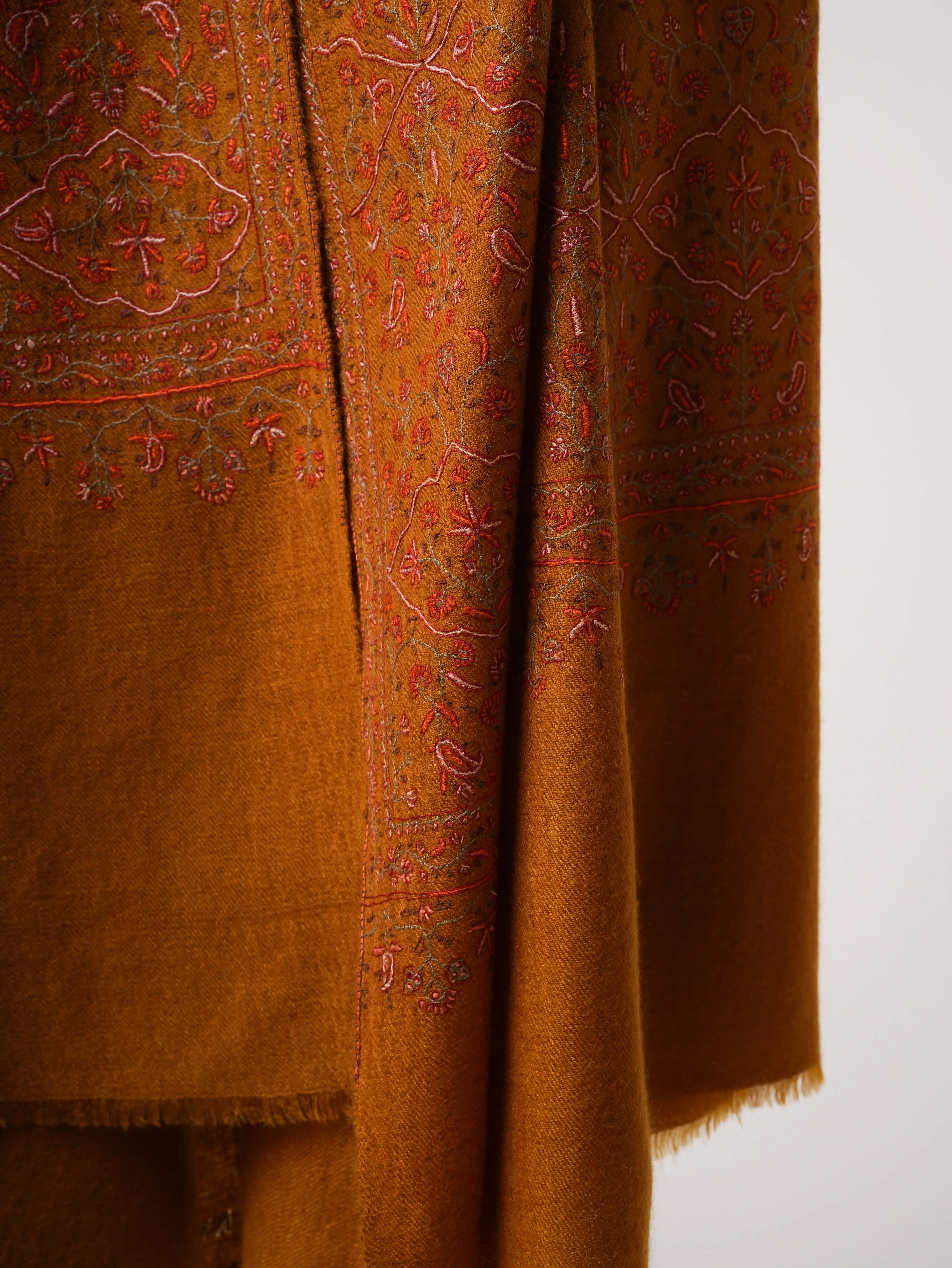 Ochre Hand Spun Authentic Kashmiri Pashmina Shawl Shahkaar