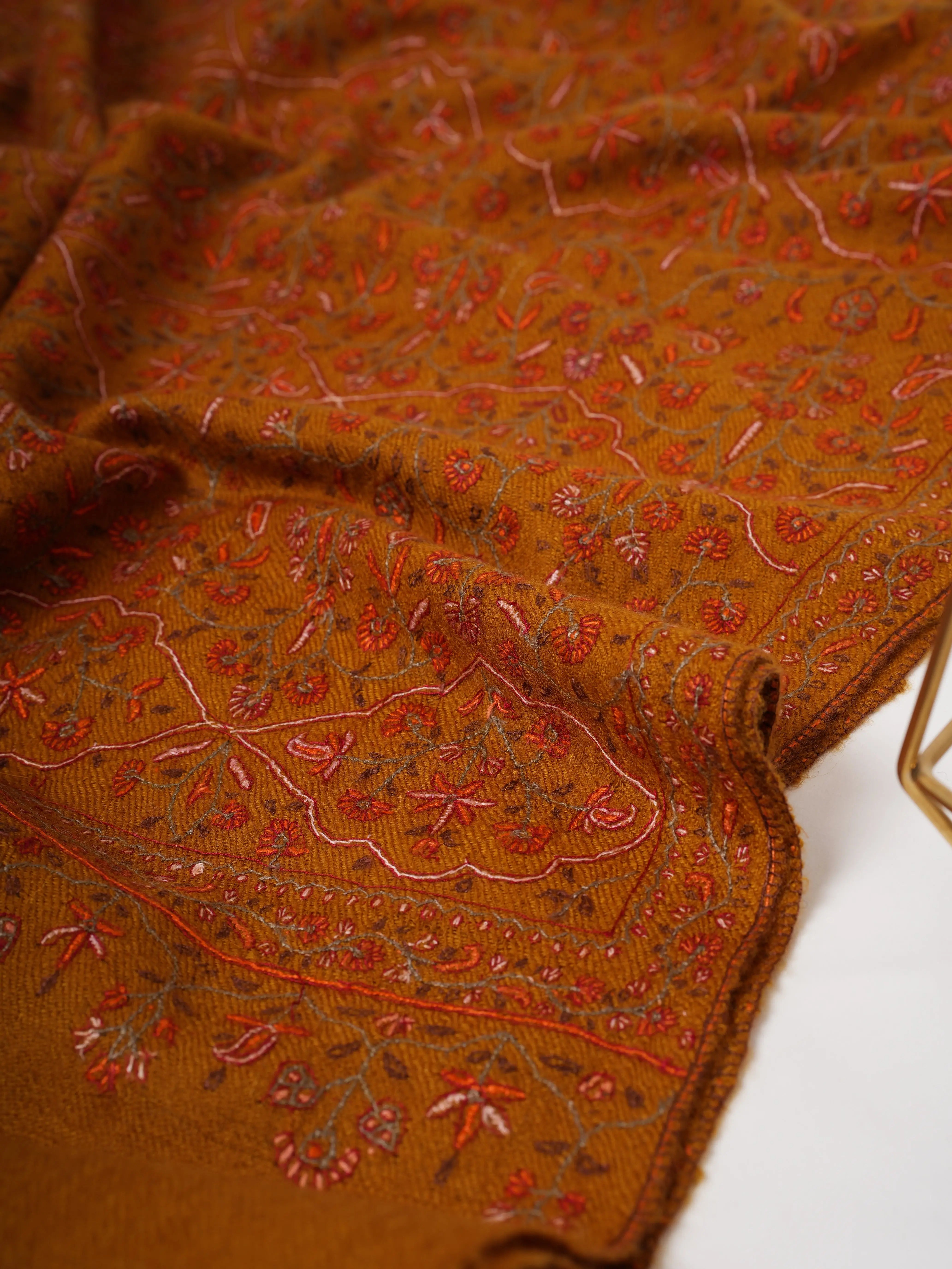 Ochre Hand Spun Authentic Kashmiri Pashmina Shawl Shahkaar