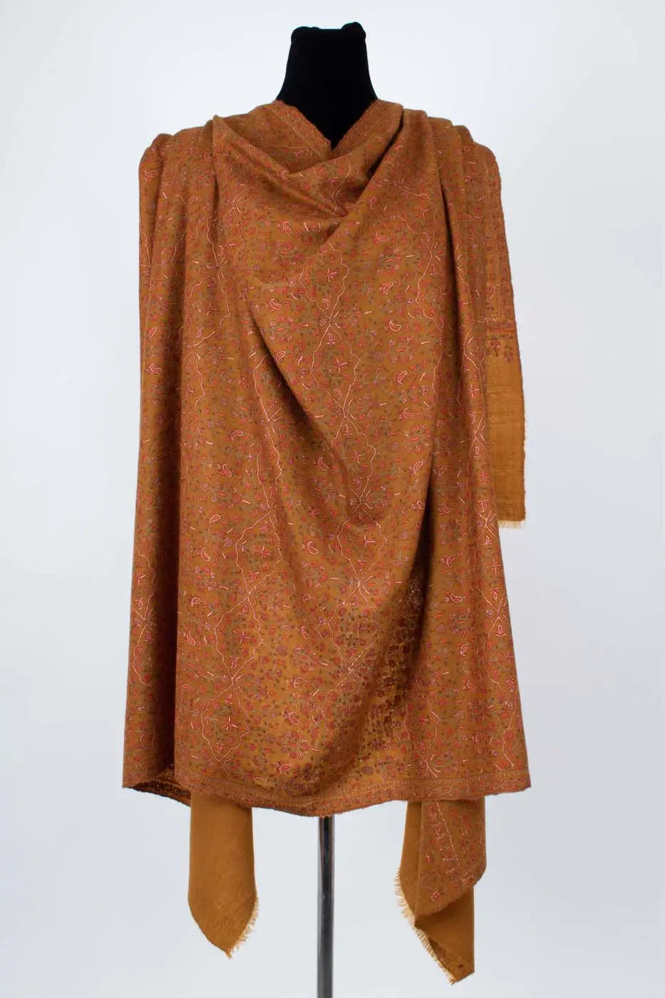 Ochre Hand Spun Authentic Kashmiri Pashmina Shawl Shahkaar