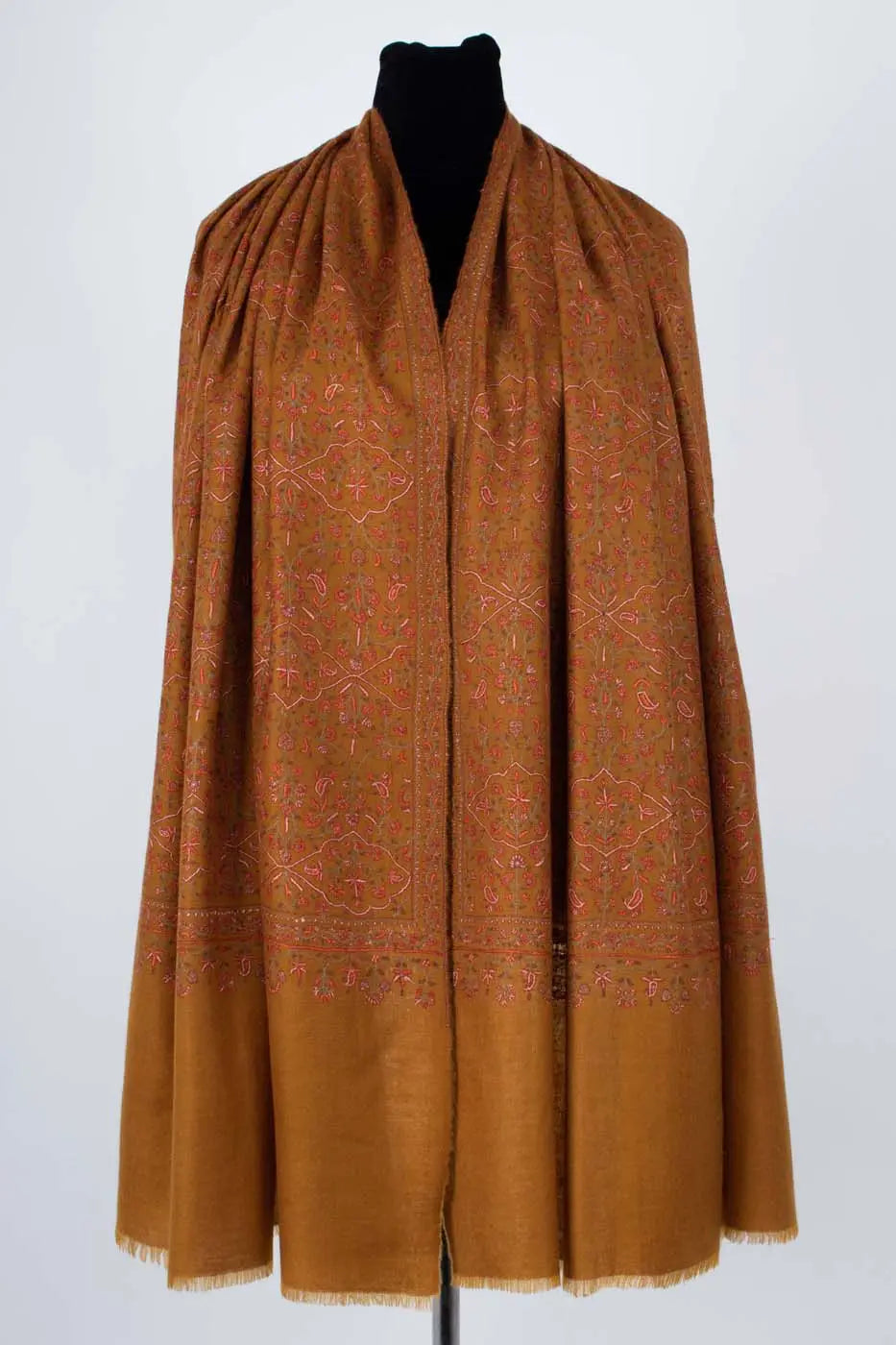 Ochre Hand Spun Authentic Kashmiri Pashmina Shawl Shahkaar