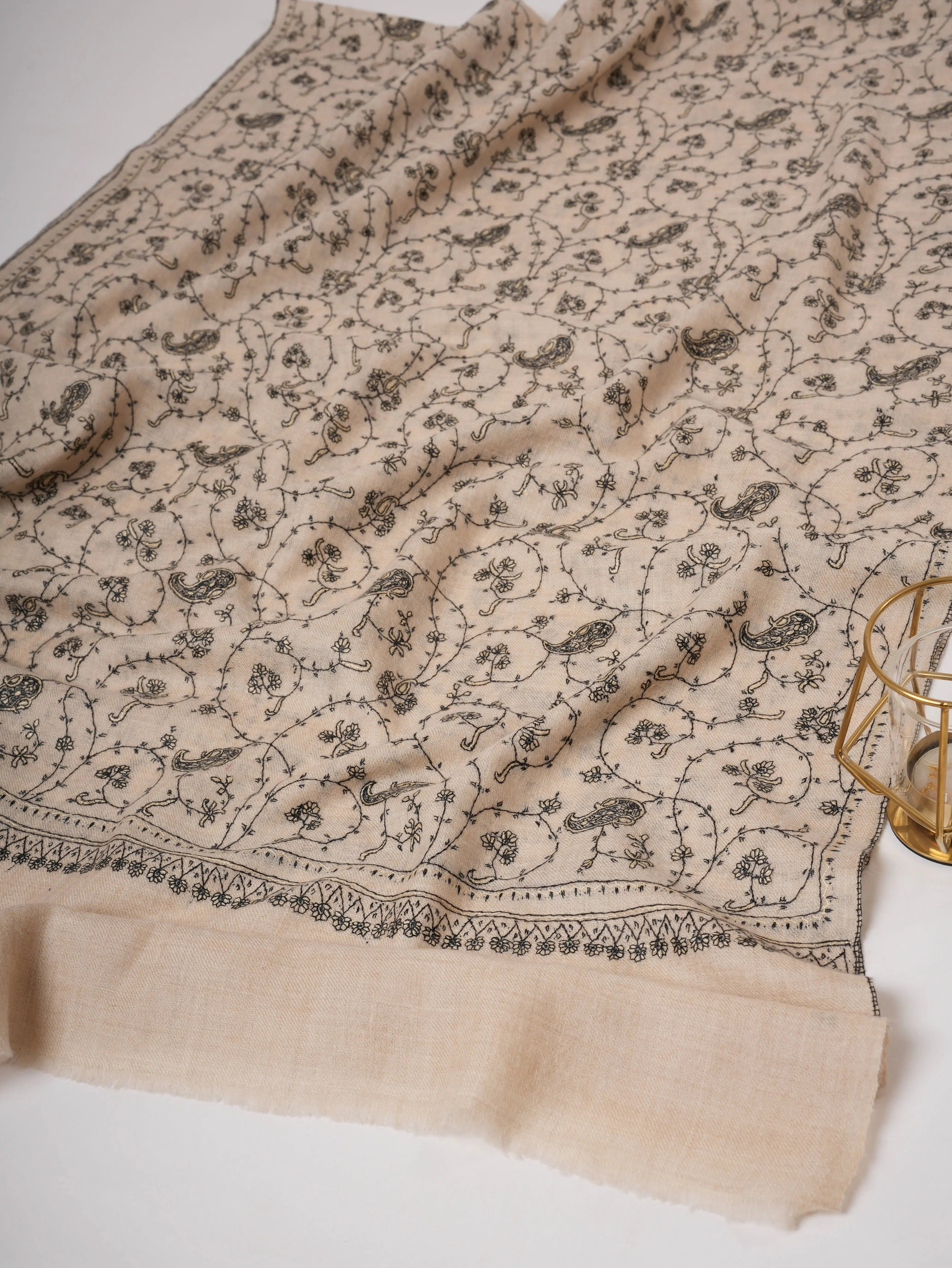 Off White Cashmere Scarf with Sozni Jaali Hand Embroidery Shahkaar