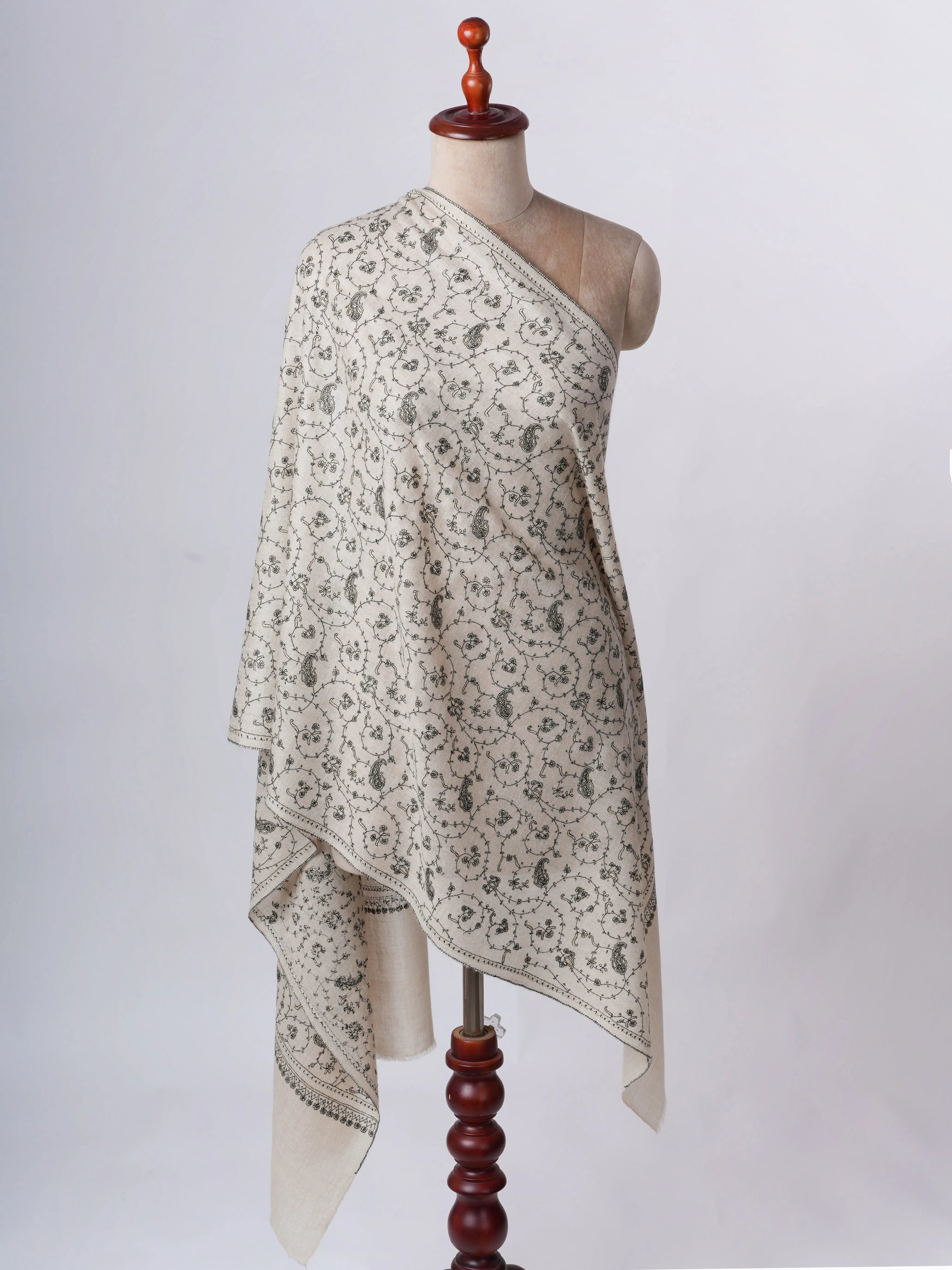 Off White Cashmere Scarf with Sozni Jaali Hand Embroidery Shahkaar