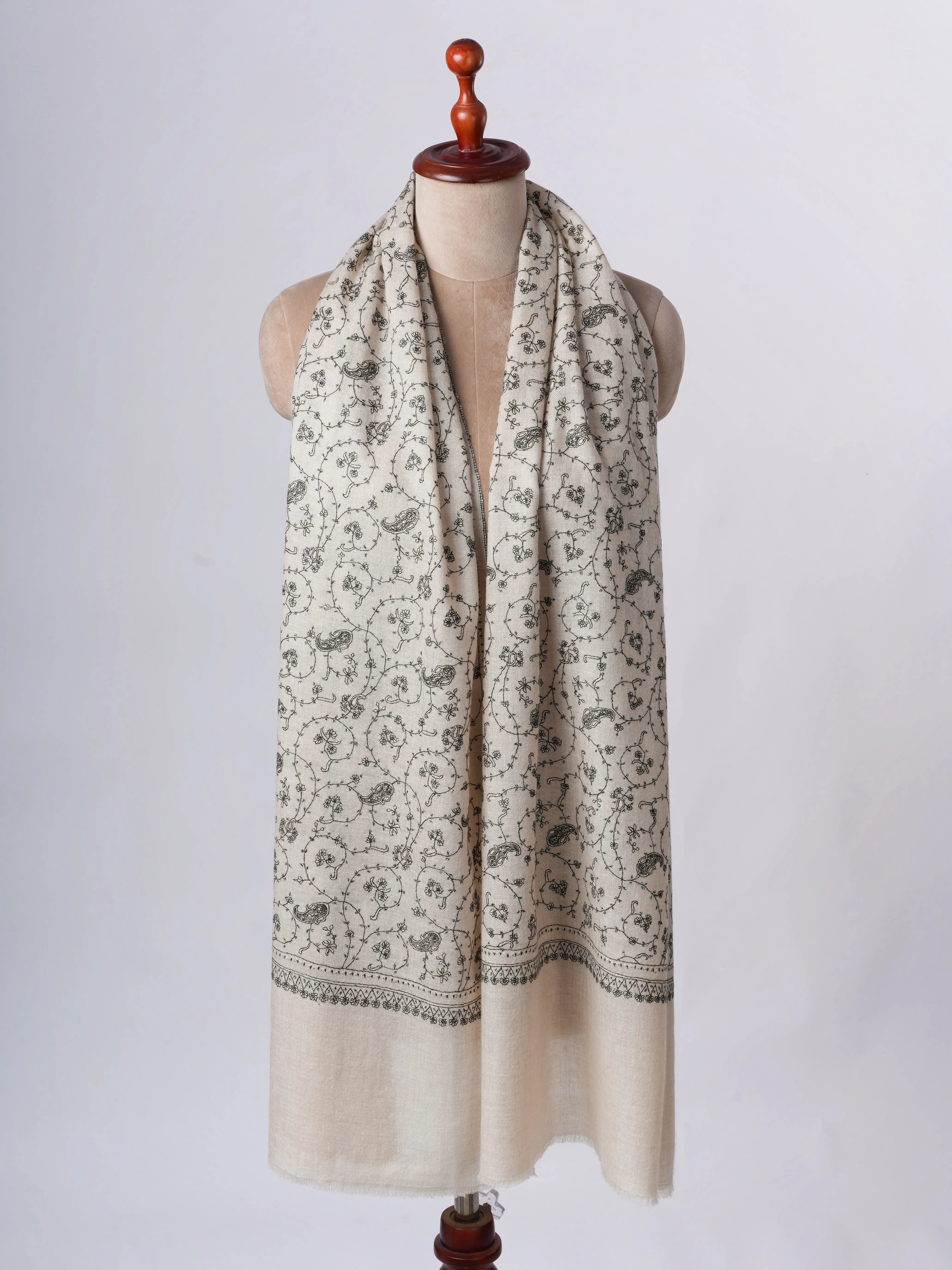 Off White Cashmere Scarf with Sozni Jaali Hand Embroidery Shahkaar