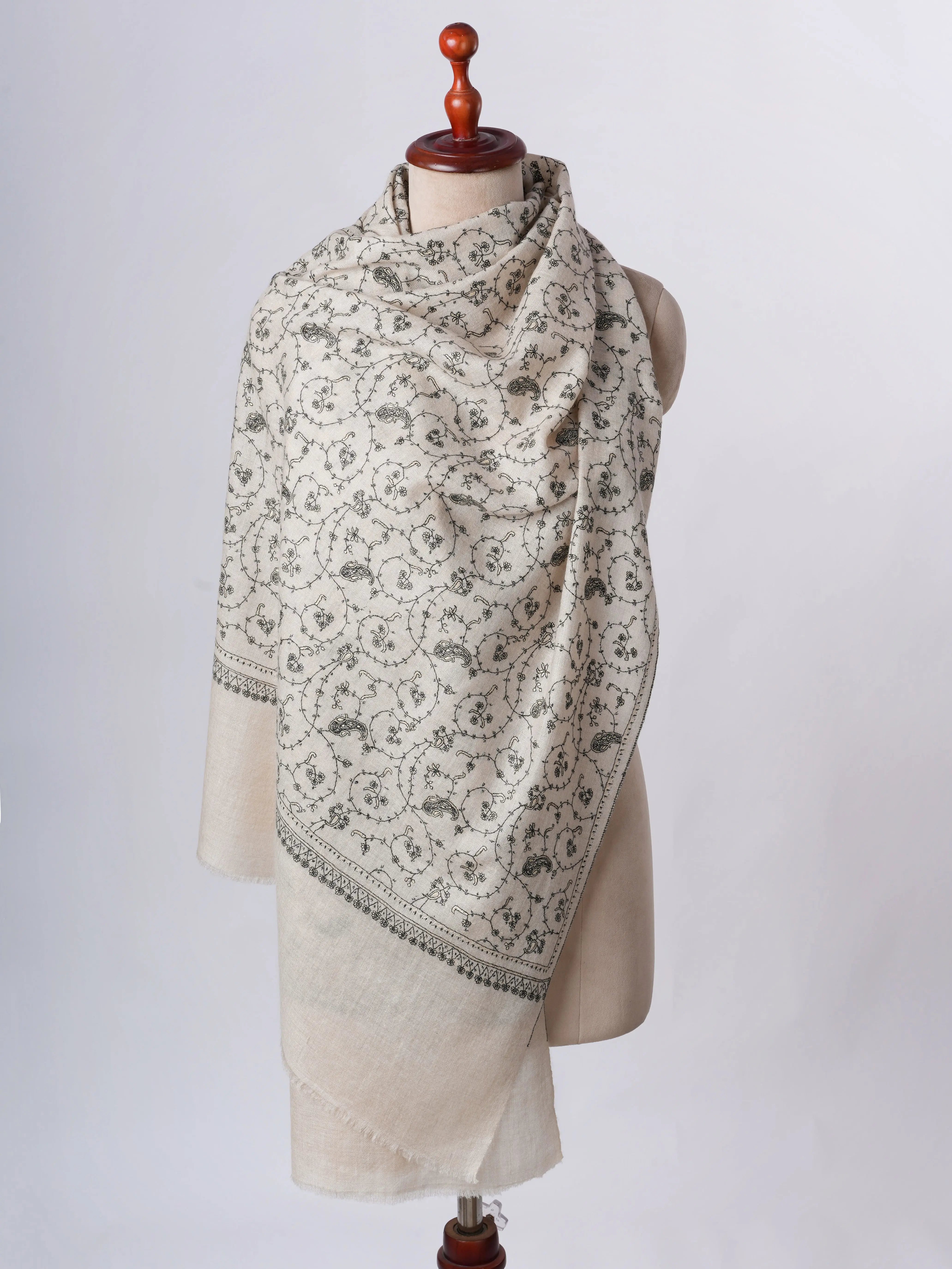 Off White Cashmere Scarf with Sozni Jaali Hand Embroidery Shahkaar