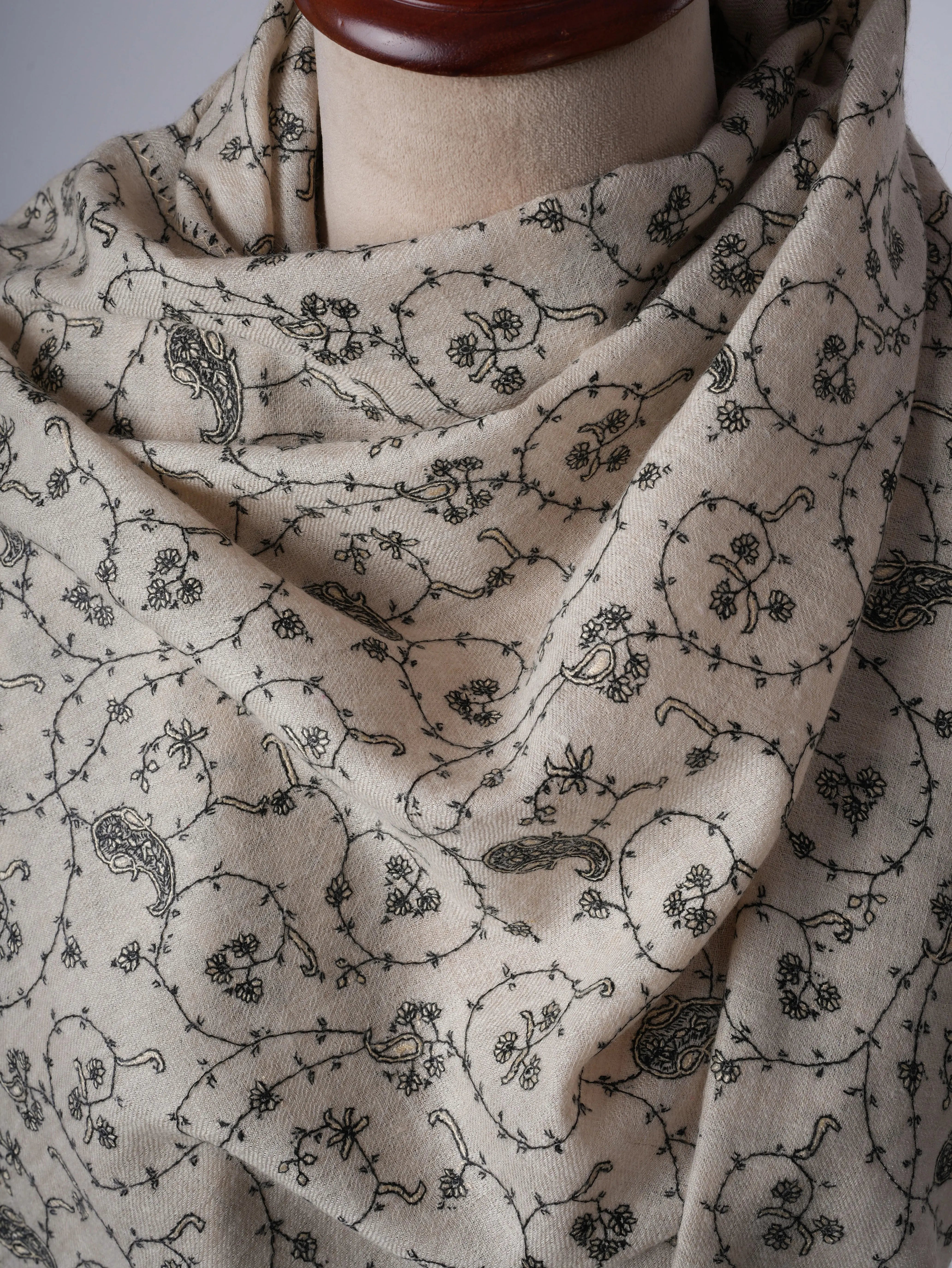 Off White Cashmere Scarf with Sozni Jaali Hand Embroidery Shahkaar