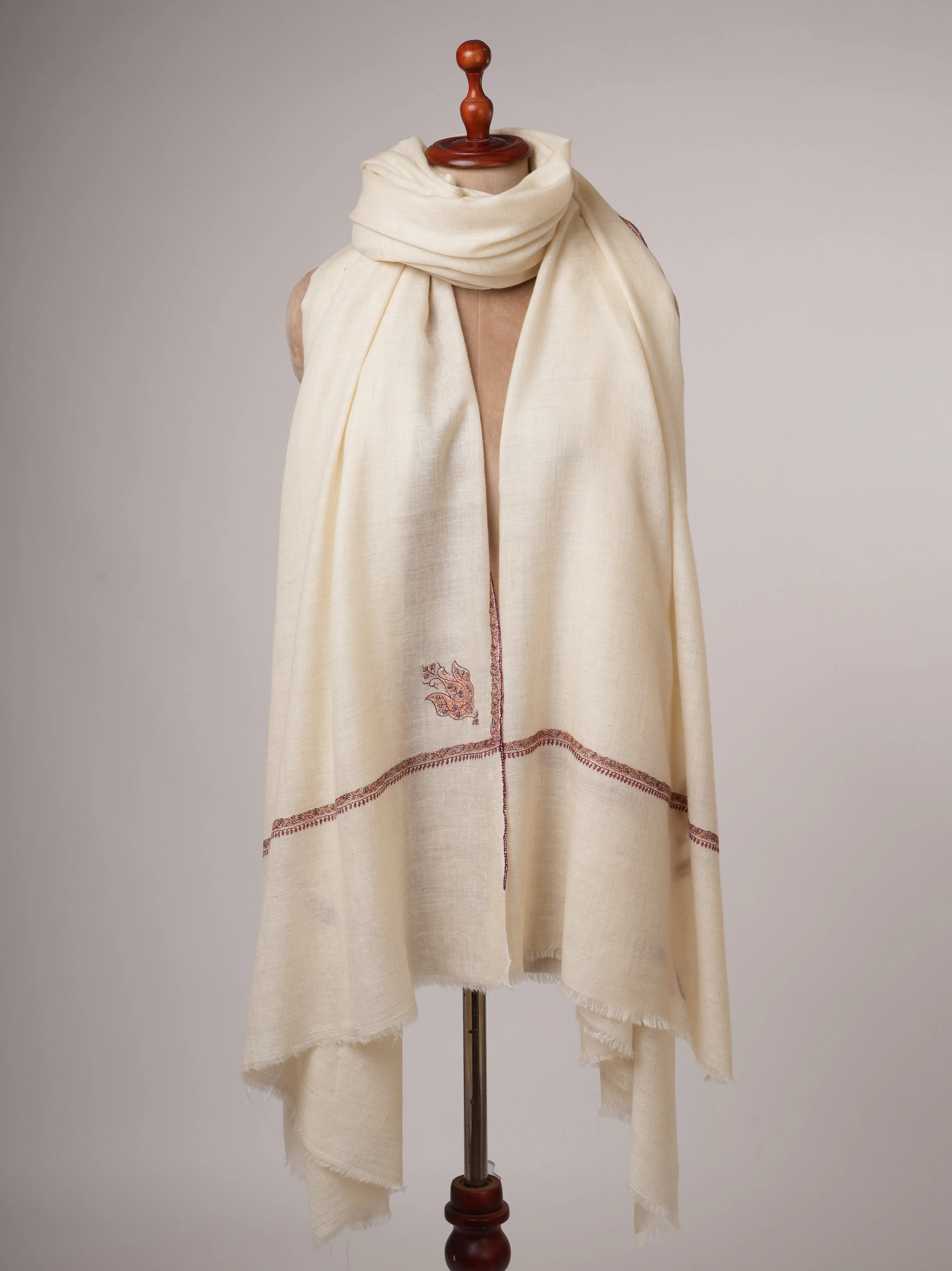 Off-White Oversized Baildar Embroidered Baby Soft Lightweight Kashmiri Shawl Shahkaar