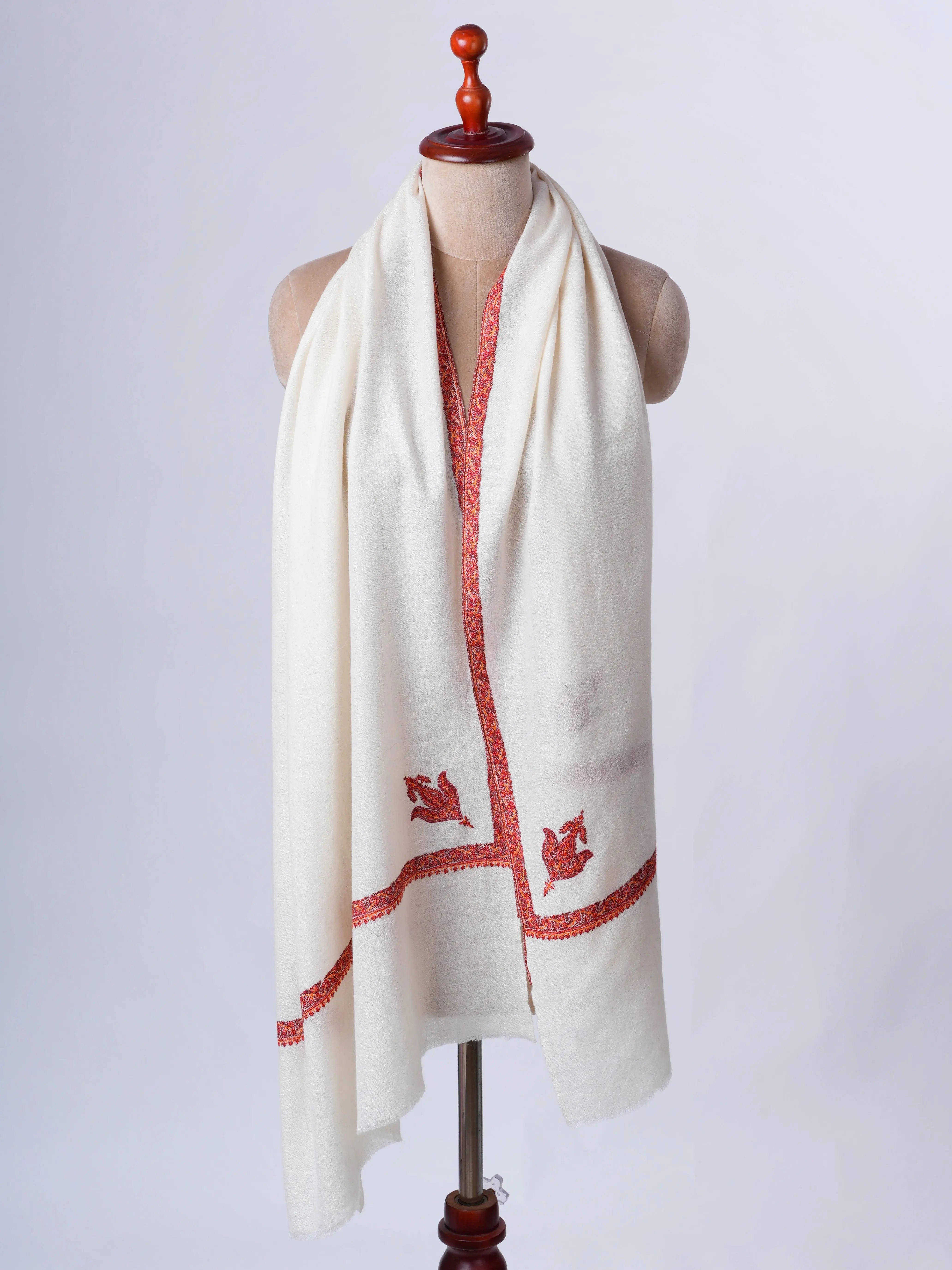 Offwhite Baby Soft Pashmina Scarf with Classic Hashia Embroidery Shahkaar