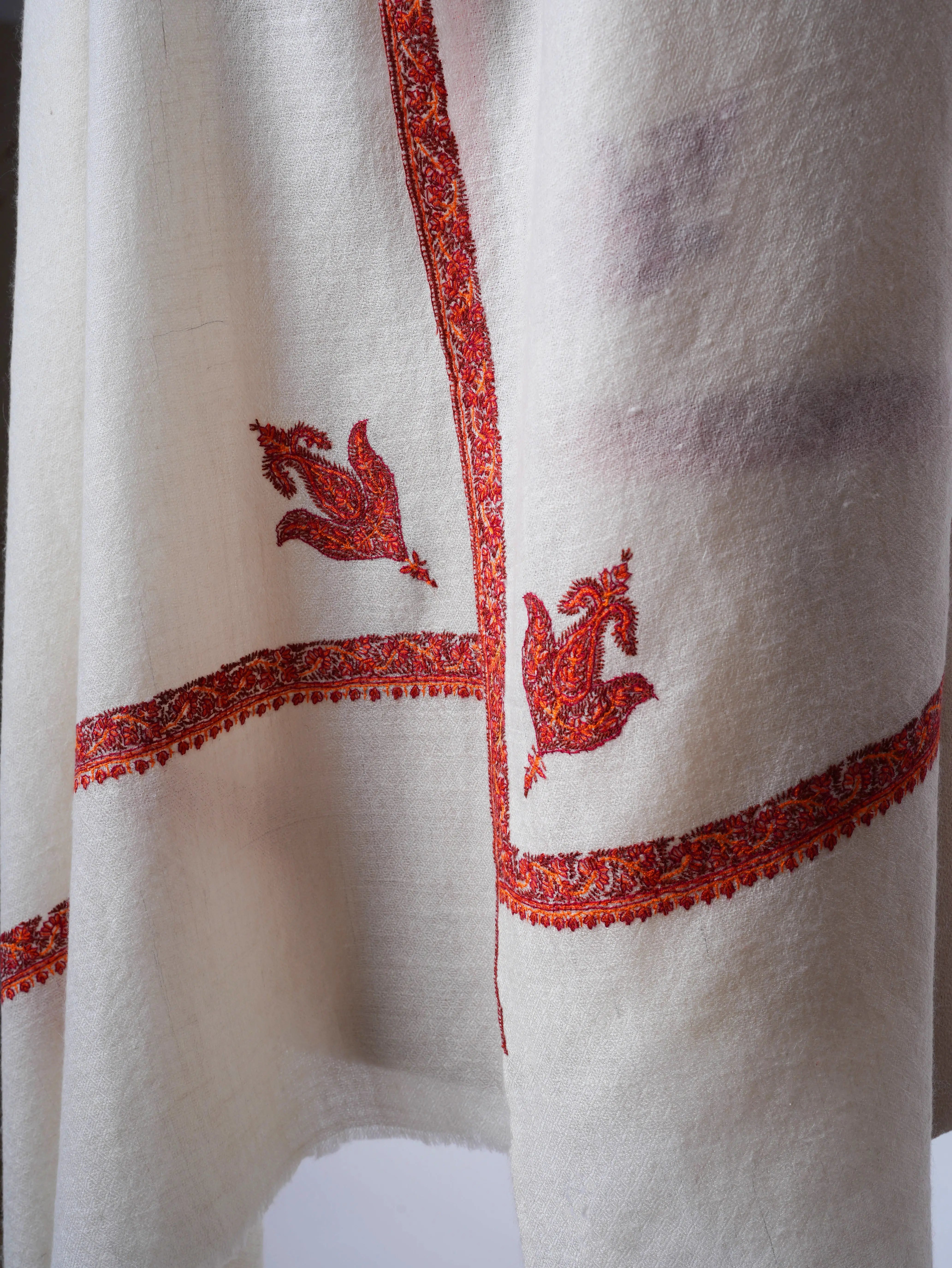 Offwhite Baby Soft Pashmina Scarf with Classic Hashia Embroidery Shahkaar