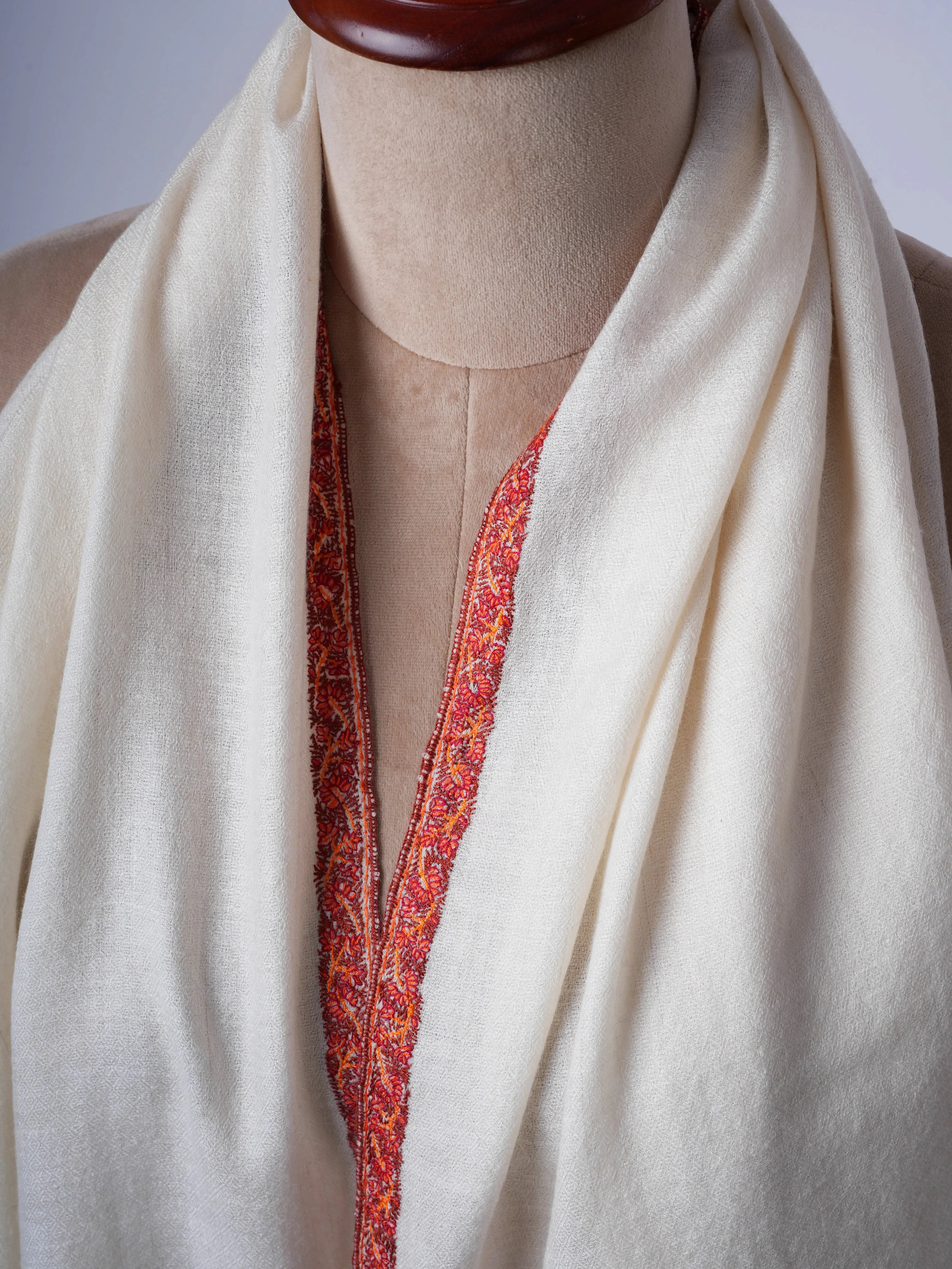 Offwhite Baby Soft Pashmina Scarf with Classic Hashia Embroidery Shahkaar
