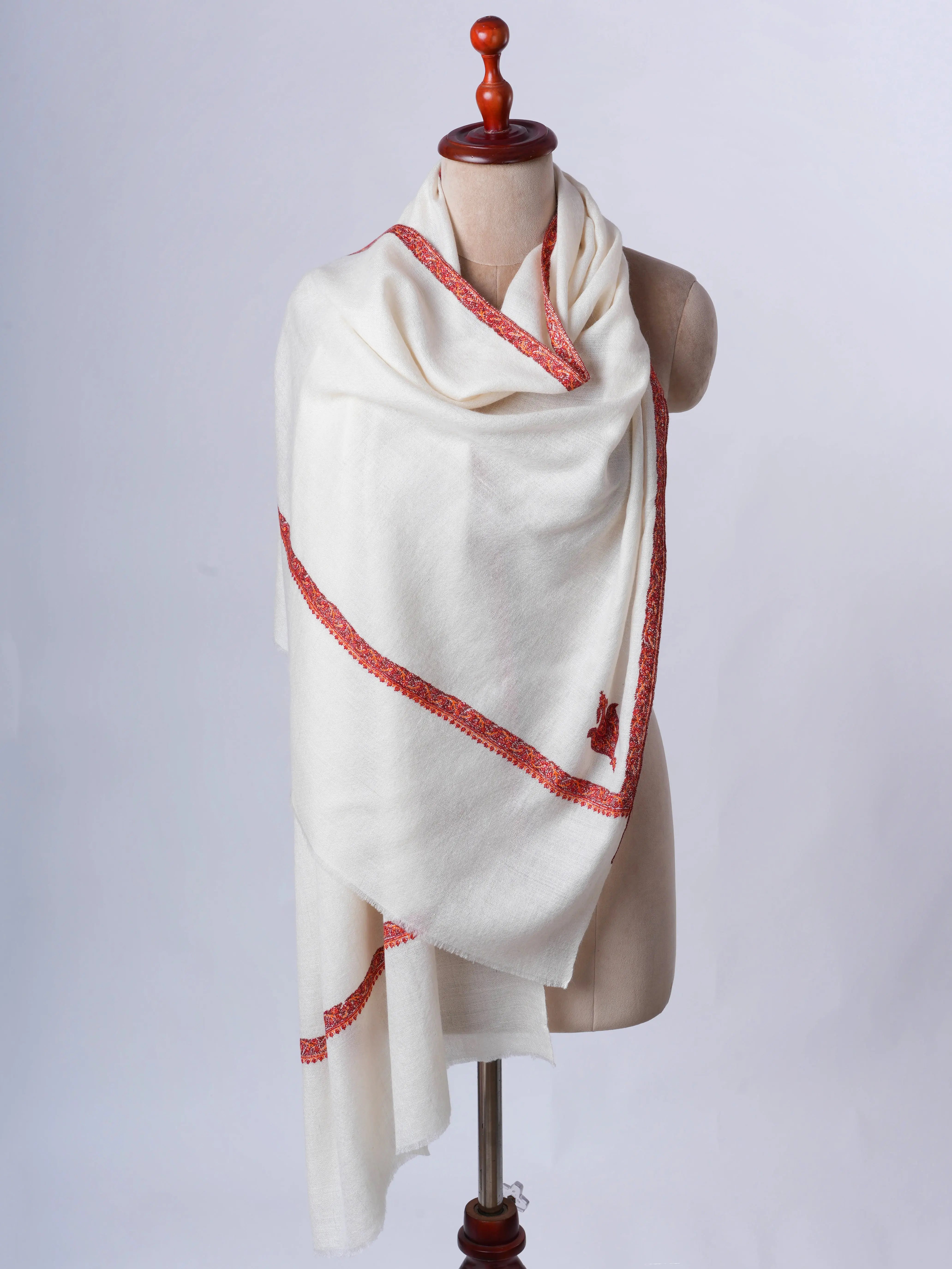 Offwhite Baby Soft Pashmina Scarf with Classic Hashia Embroidery Shahkaar