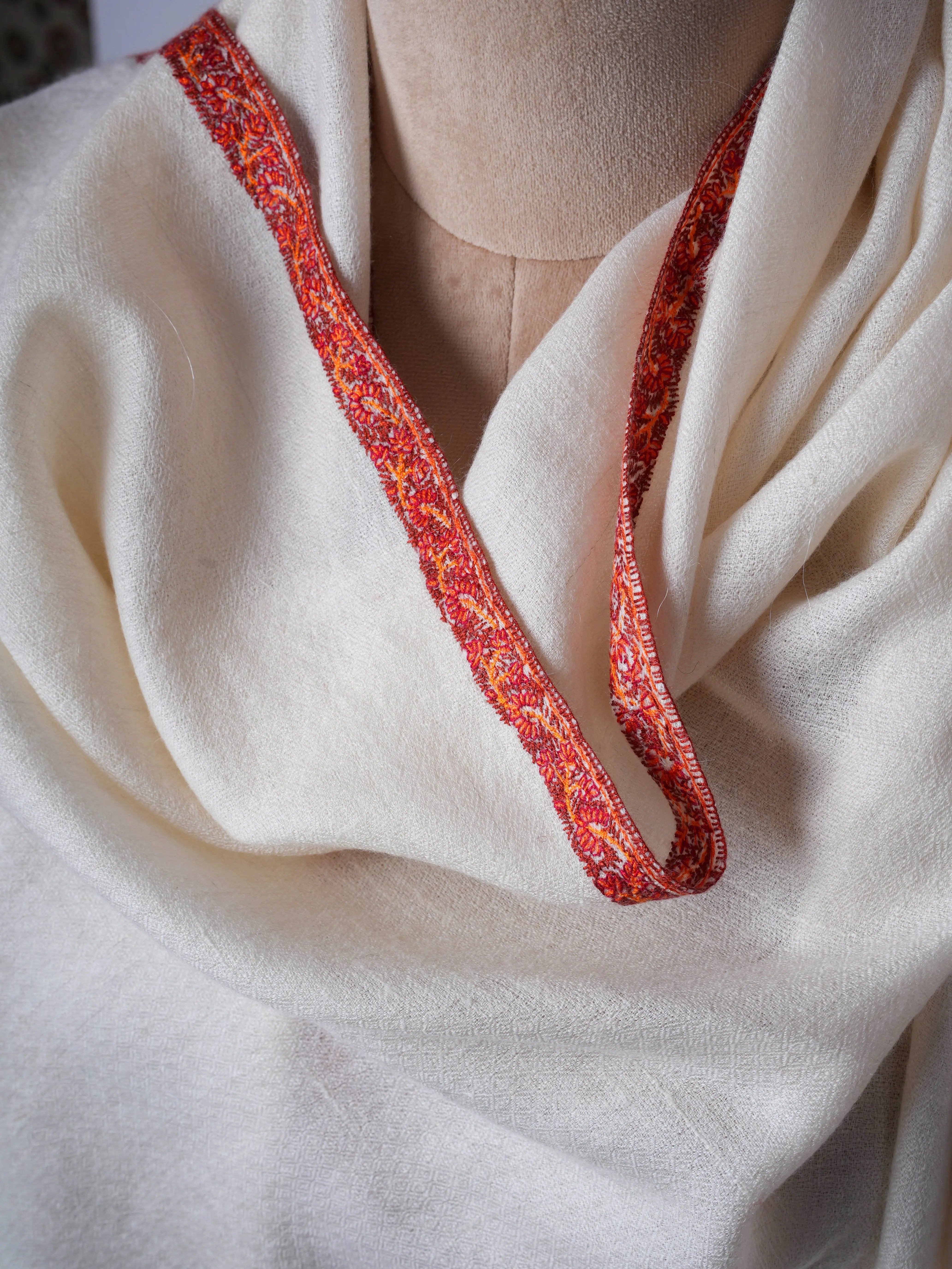 Offwhite Baby Soft Pashmina Scarf with Classic Hashia Embroidery Shahkaar